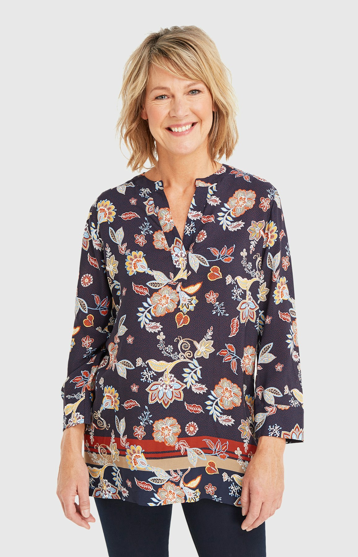 Shirtbluse mit Allover-Muster in Blau