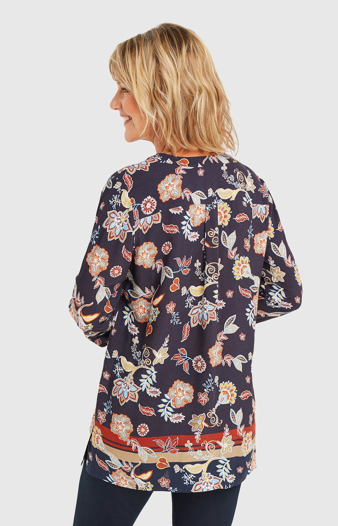 Shirtbluse mit Allover-Muster in Blau