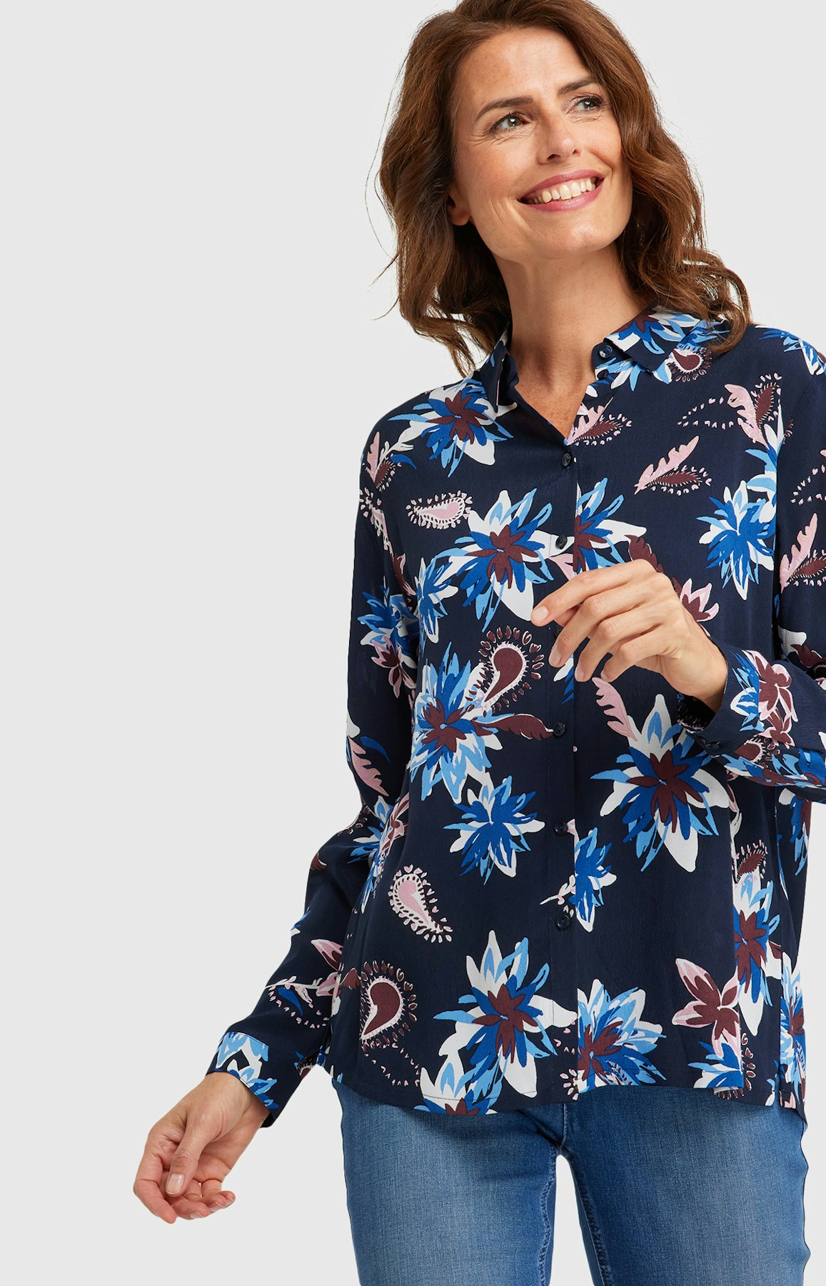 Bluse mit Allover-Muster in Dunkelblau