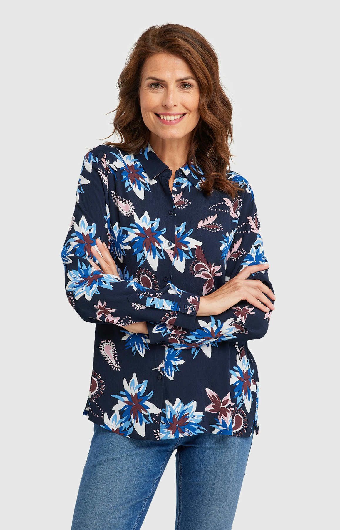 Bluse mit Allover-Muster in Dunkelblau