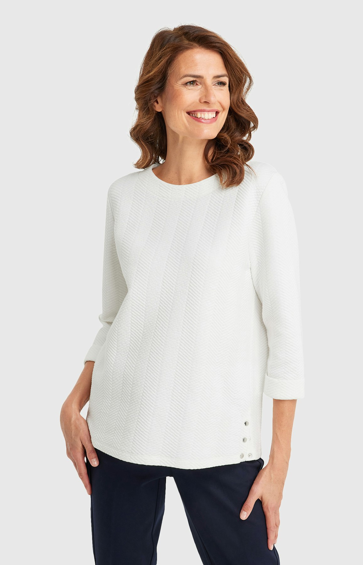 Sweatshirt mit  3/4-Ärmeln in Weiß