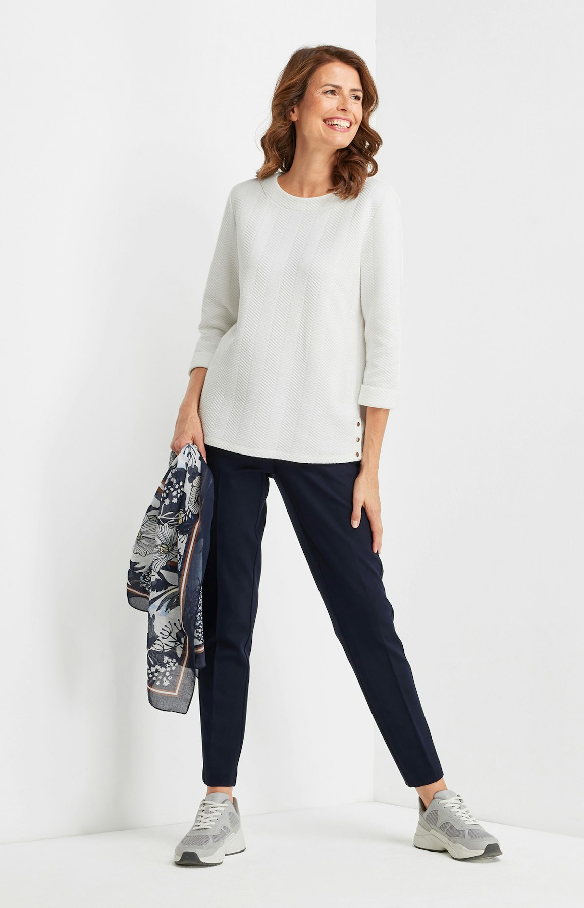 Sweatshirt mit  3/4-Ärmeln in Weiß