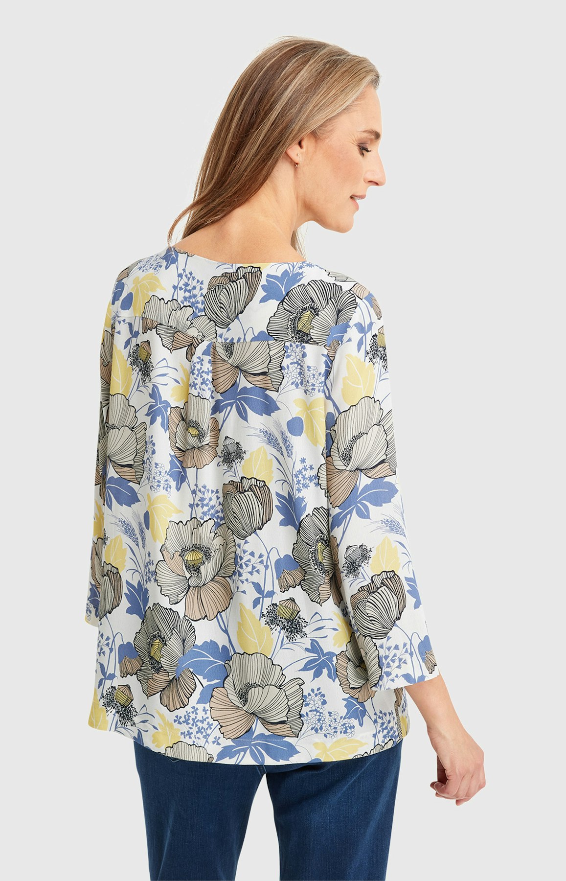 Shirtbluse mit floralem  Muster in Weiß