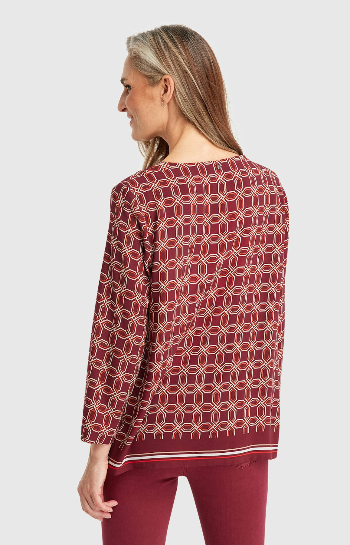 Shirtbluse mit Allover-Muster in Rot