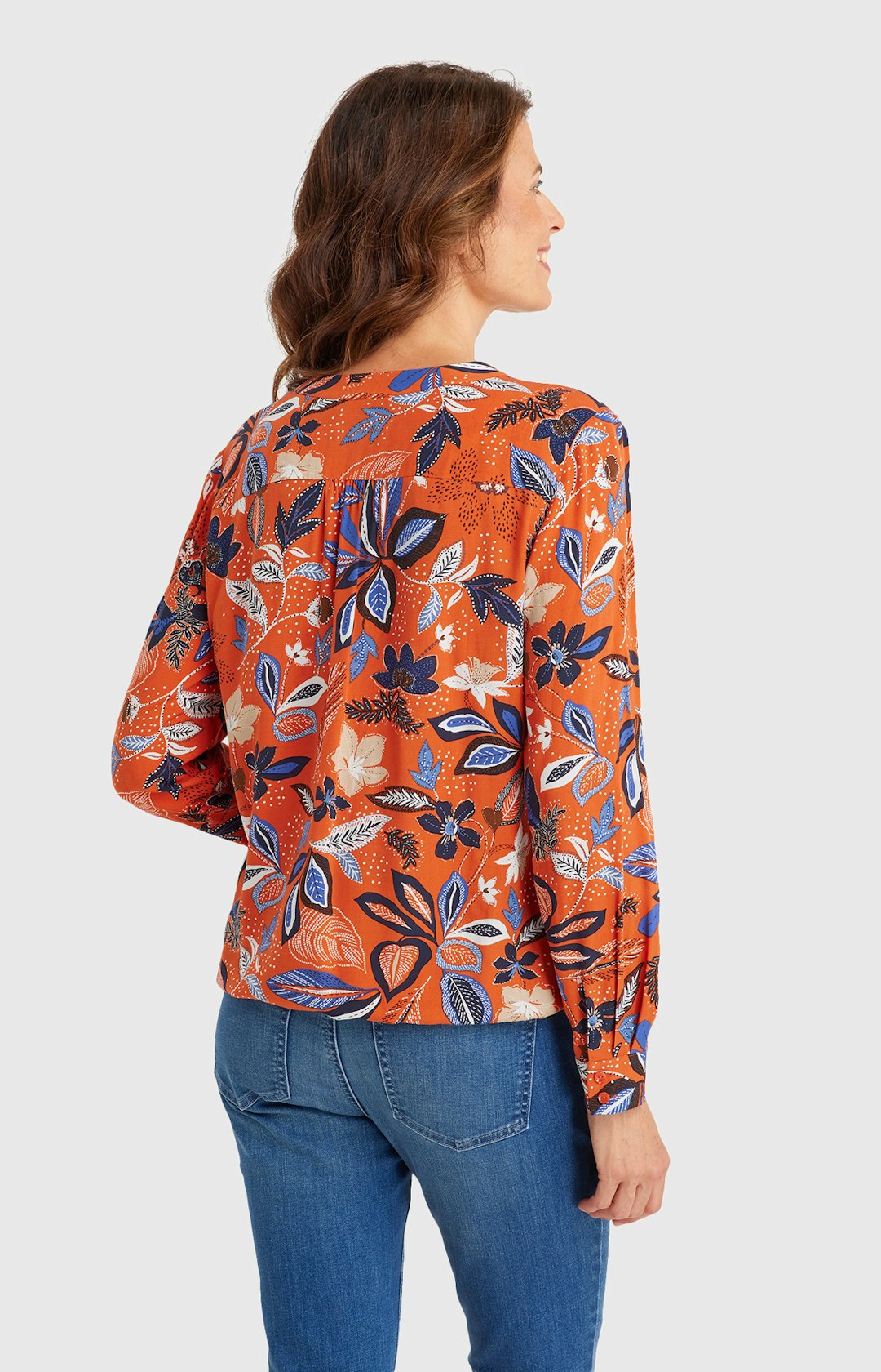 Shirtbluse mit Allover-Muster in Orange