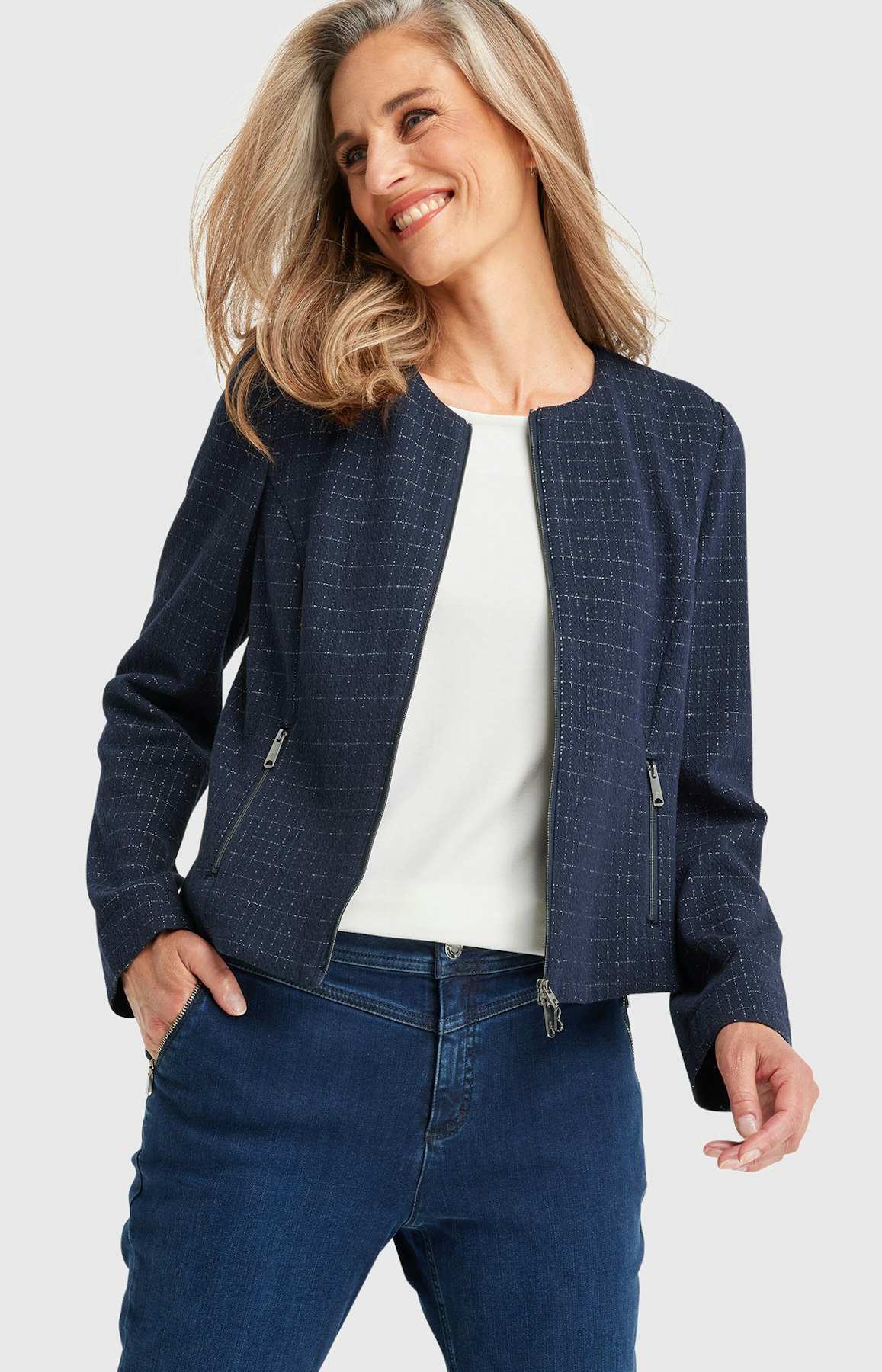 Blazer mit Karo-Muster in Blau