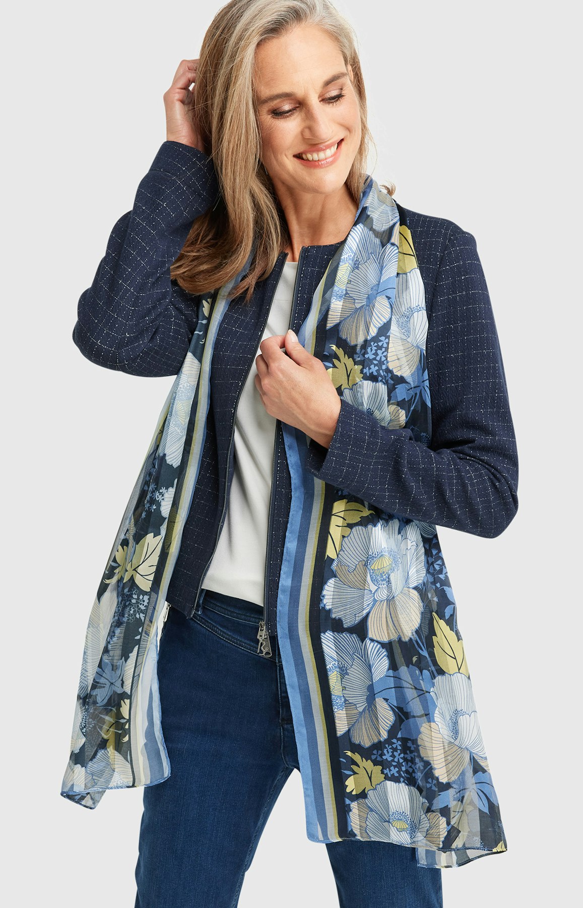 Schal mit Allover-Muster in Dunkelblau