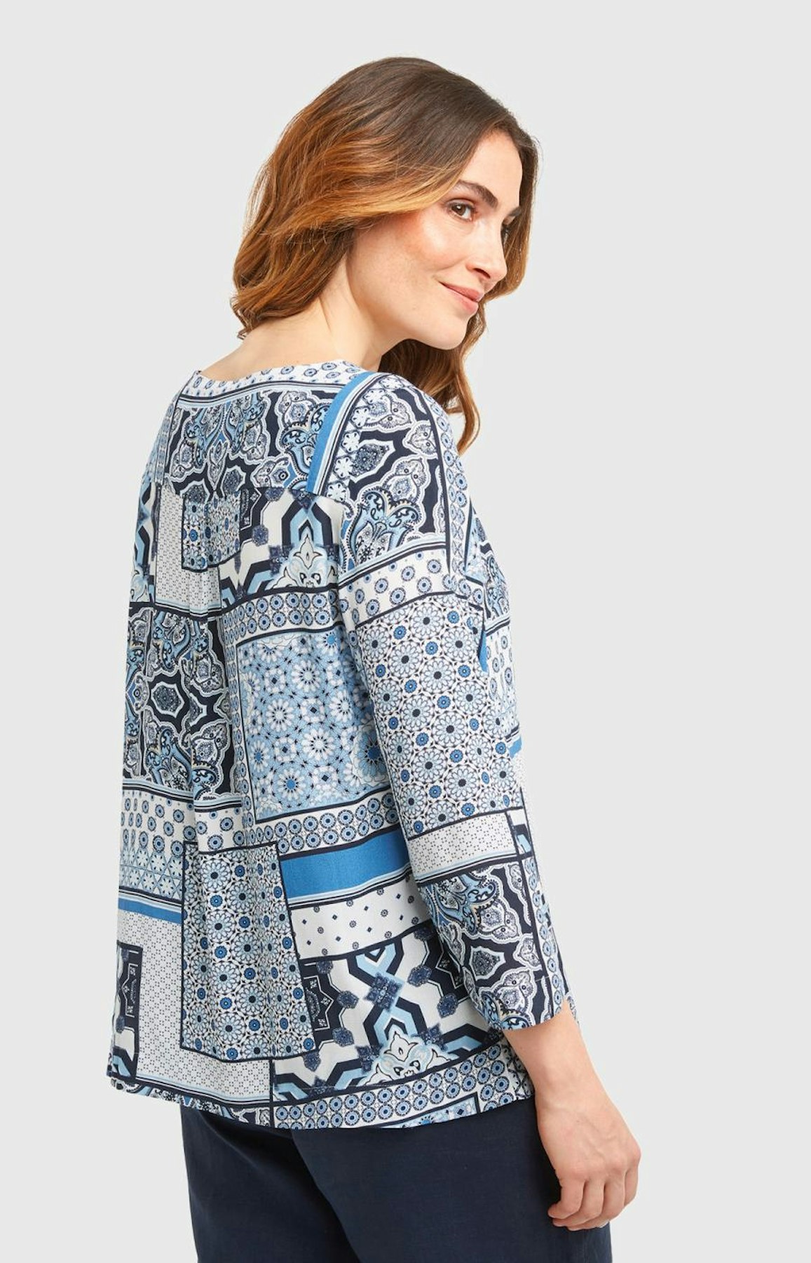 3/4-Arm Bluse mit Patchwork-Design