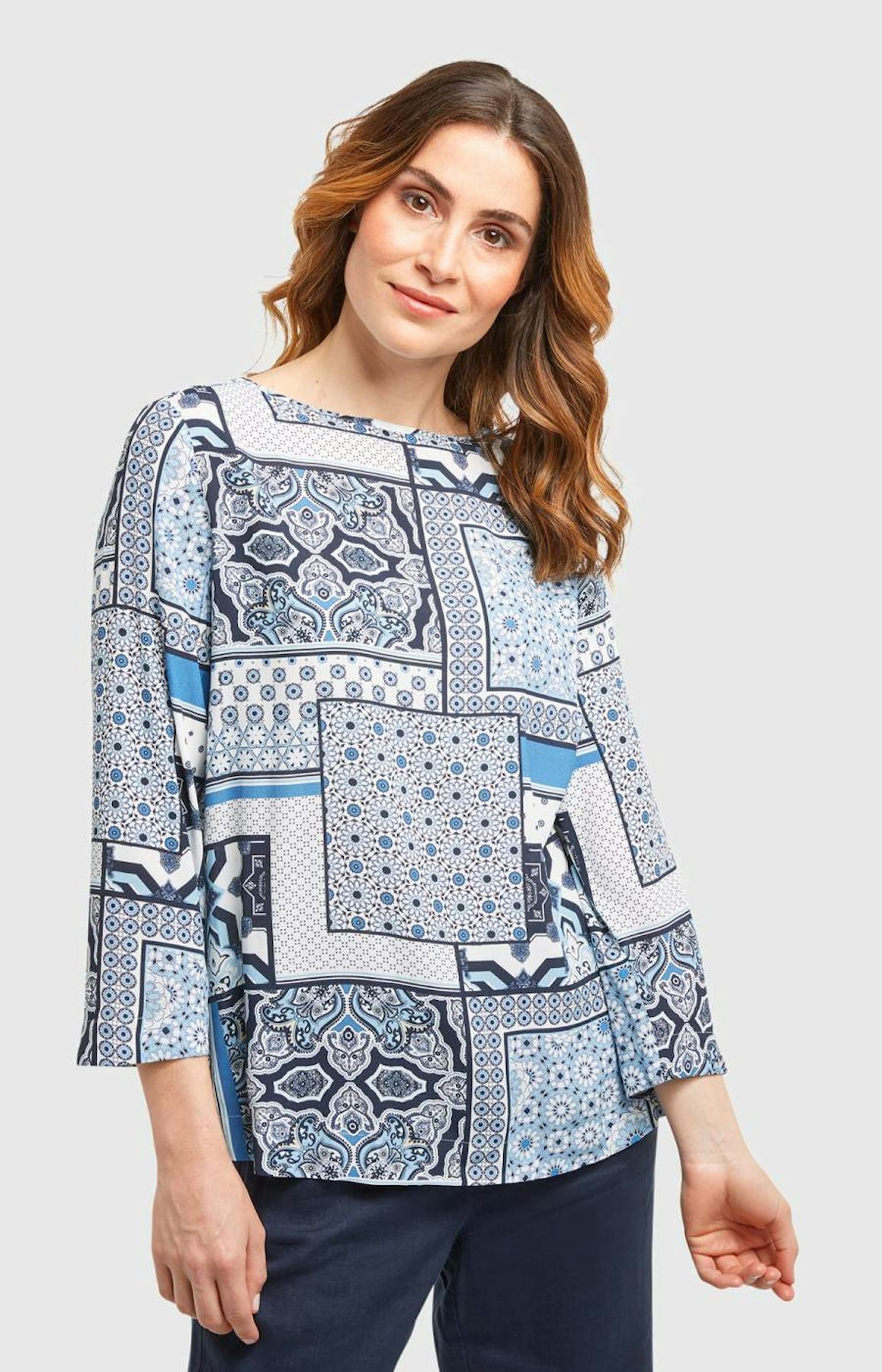 3/4-Arm Bluse mit Patchwork-Design