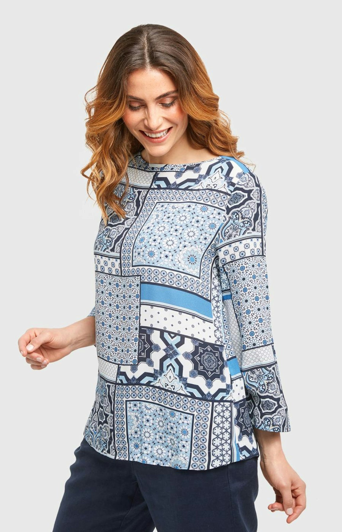 3/4-Arm Bluse mit Patchwork-Design
