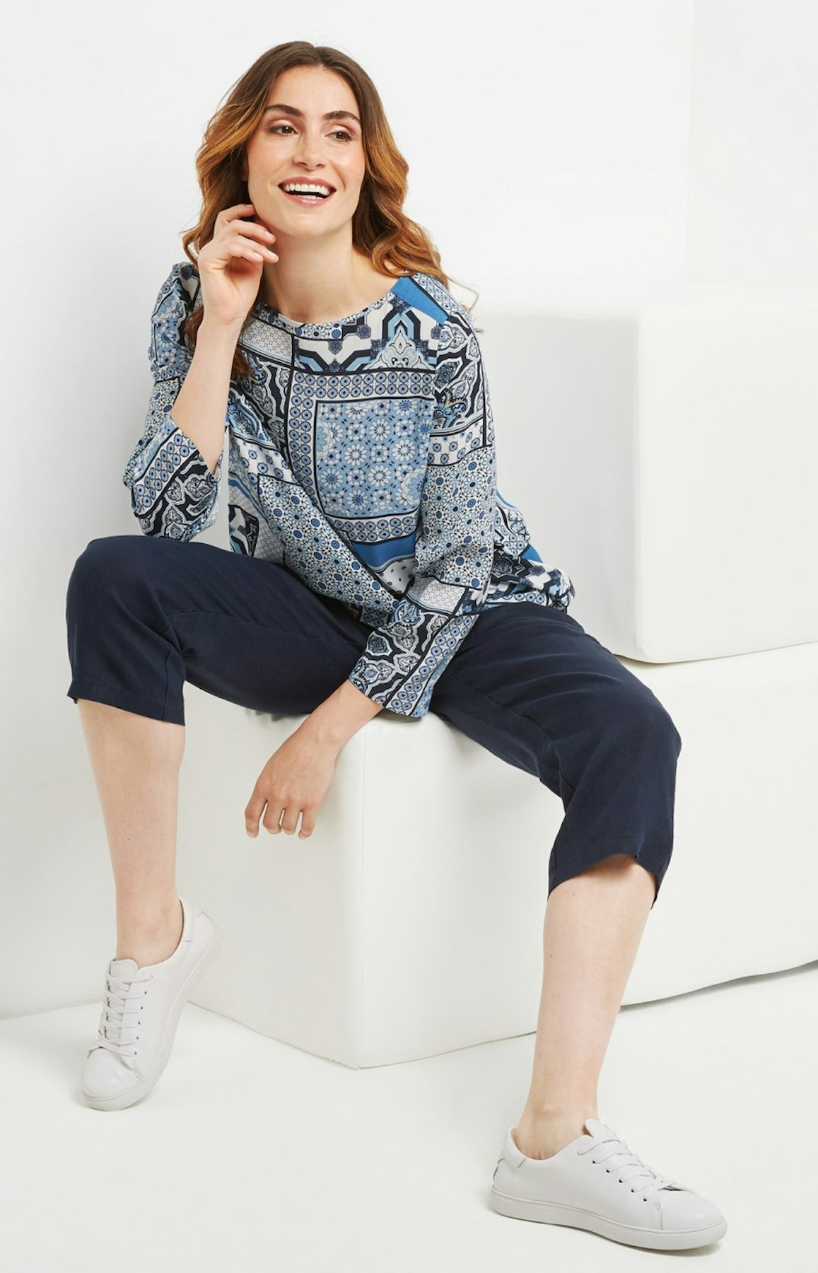 3/4-Arm Bluse mit Patchwork-Design