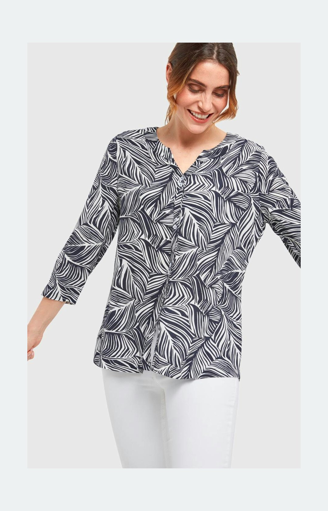 ¾-Arm Blusenshirt mit floralem Muster