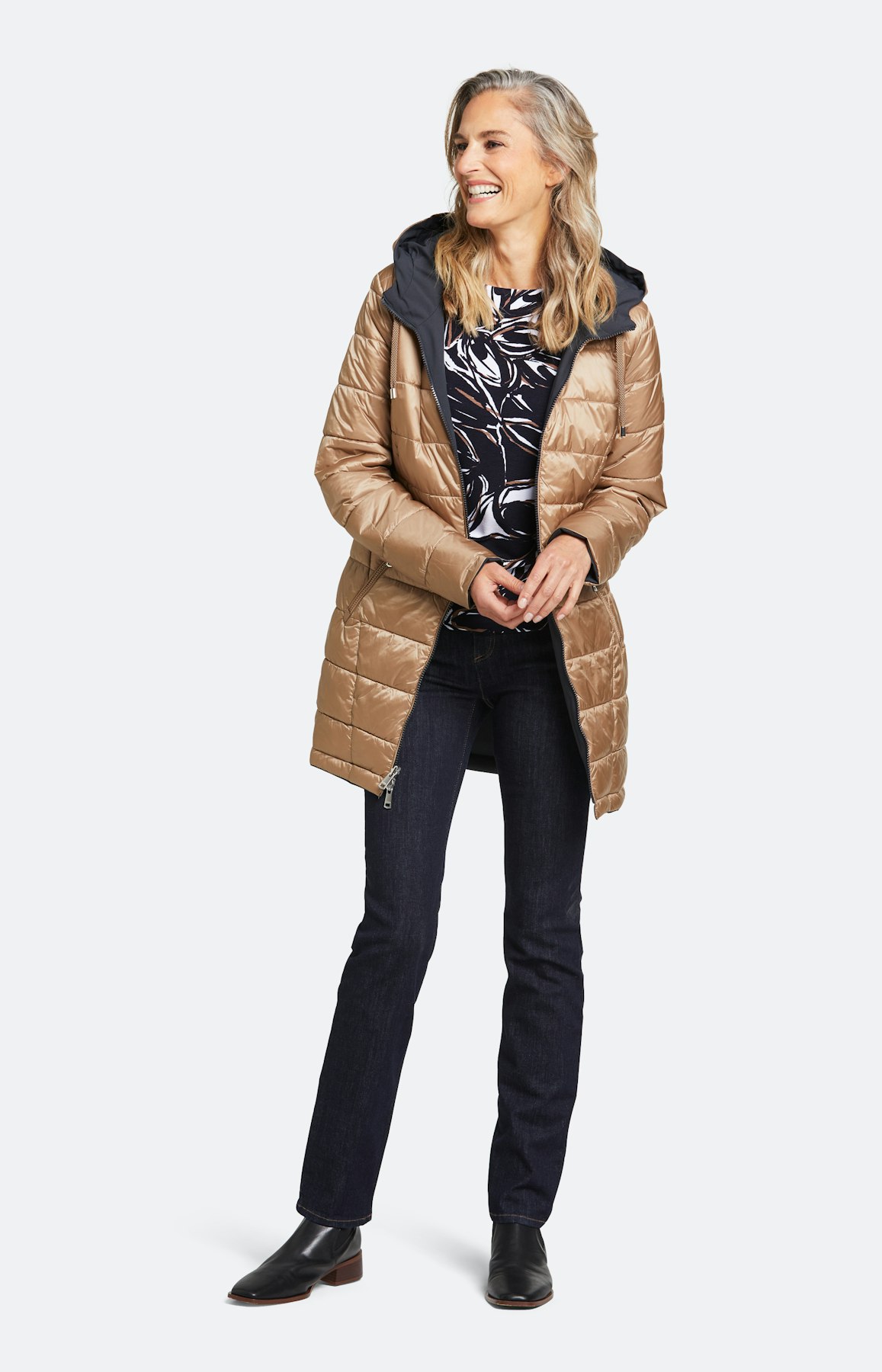 Lange Wende-Jacke mit Kapuze