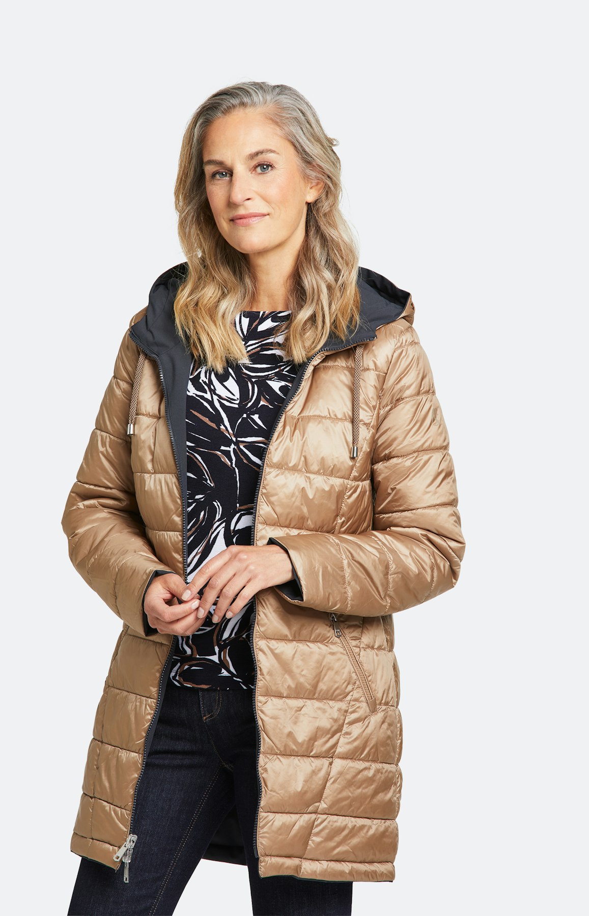 Lange Wende-Jacke mit Kapuze