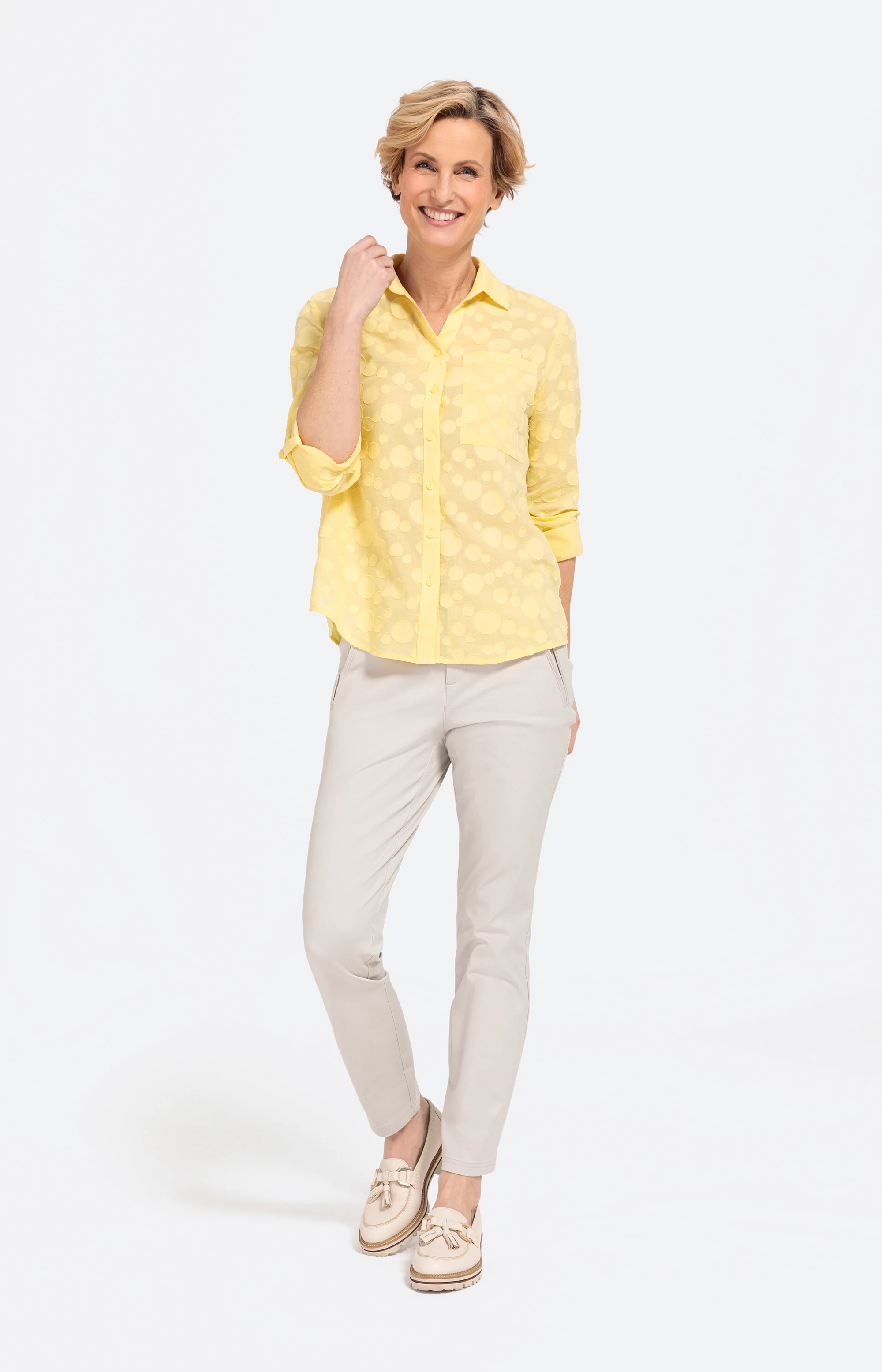 Damen Leichte Bluse - Relaxed Fit mit Krempelärmeln