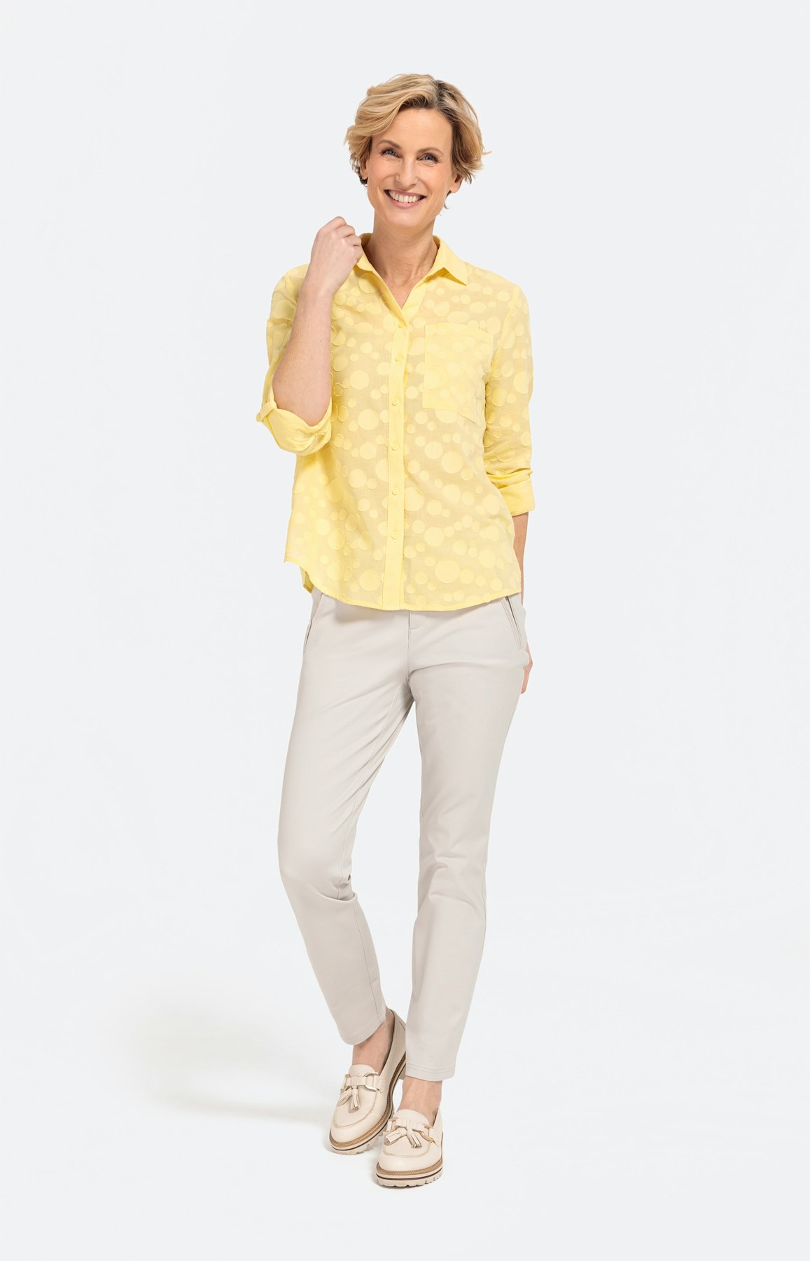 Jacquard-Bluse mit Ärmel zum Krempeln