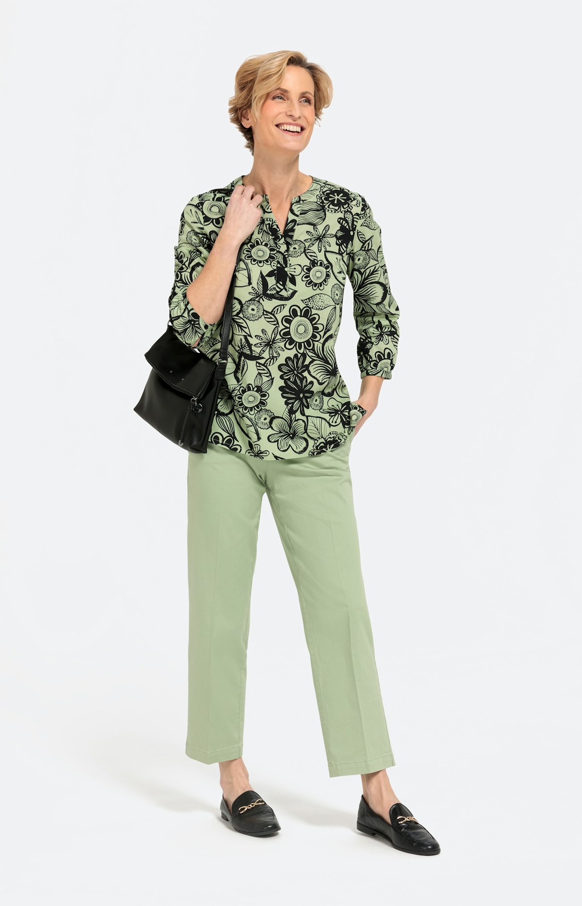 Gemusterte Schlupfbluse mit 3/4-Ärmel