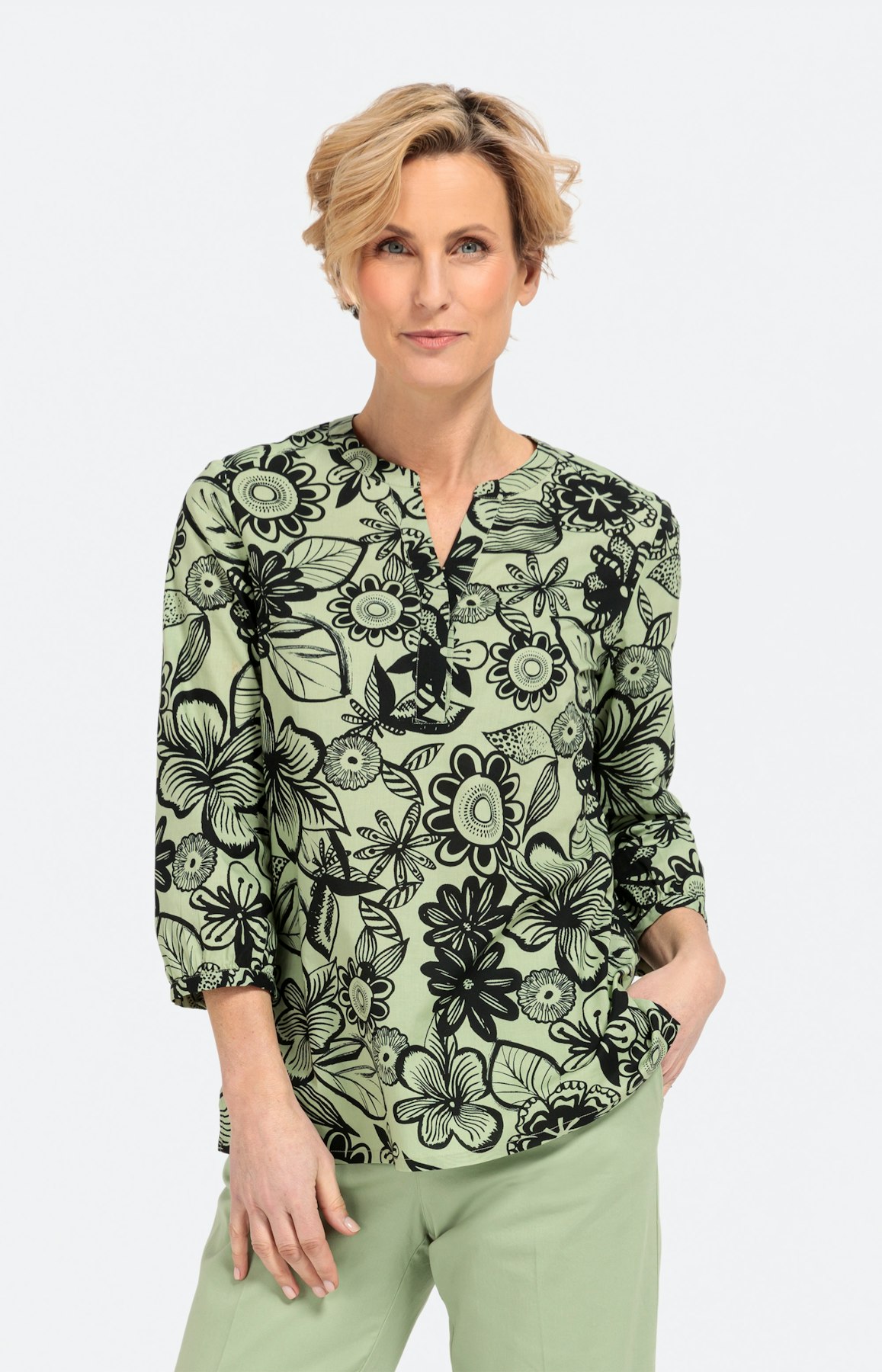 Gemusterte Schlupfbluse mit 3/4-Ärmel