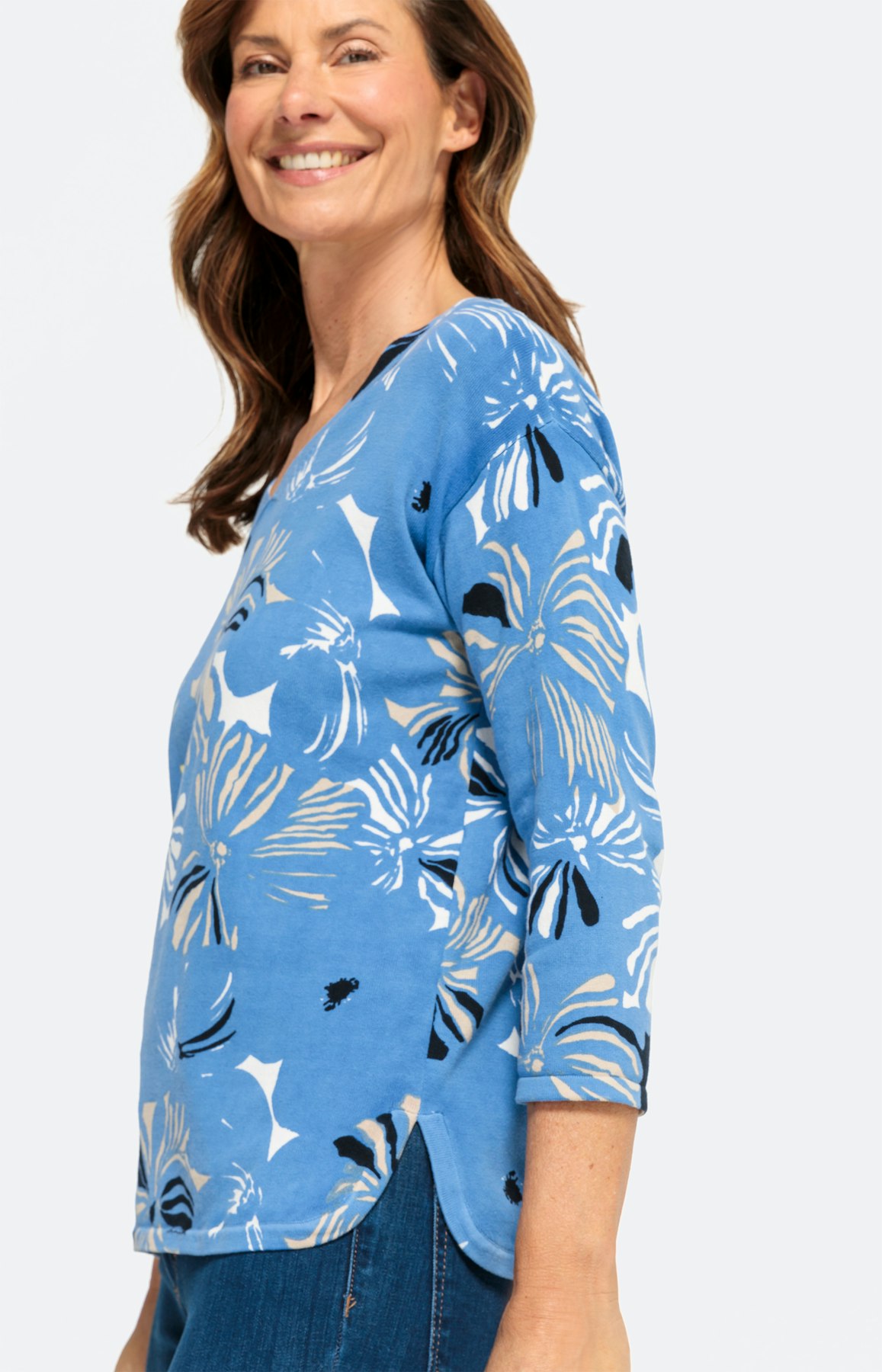 Feinstrickpullover mit 3/4-Ärmel