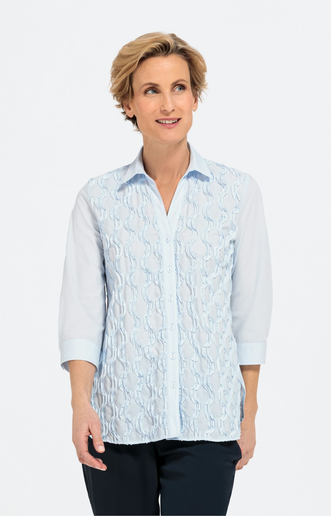 Bluse mit 3/4-Ärmel und Rüschenfront
