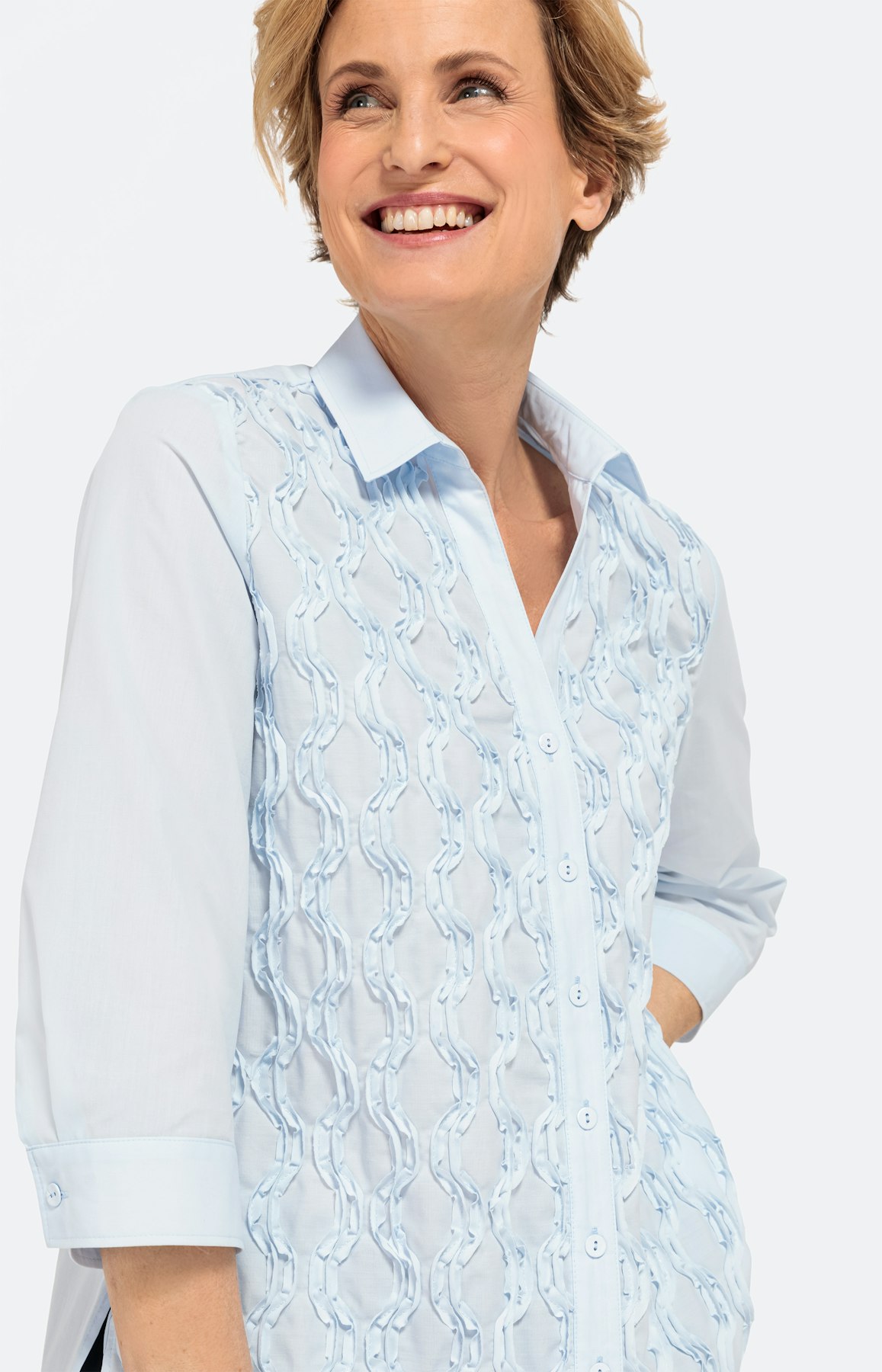 Bluse mit 3/4-Ärmel und Rüschenfront