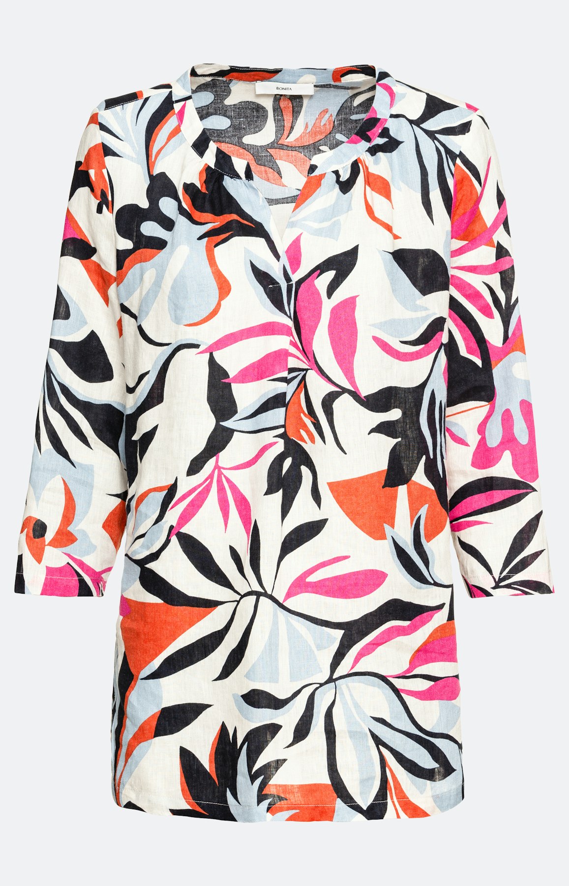 Florale Leinen-Tunika mit Rundhals