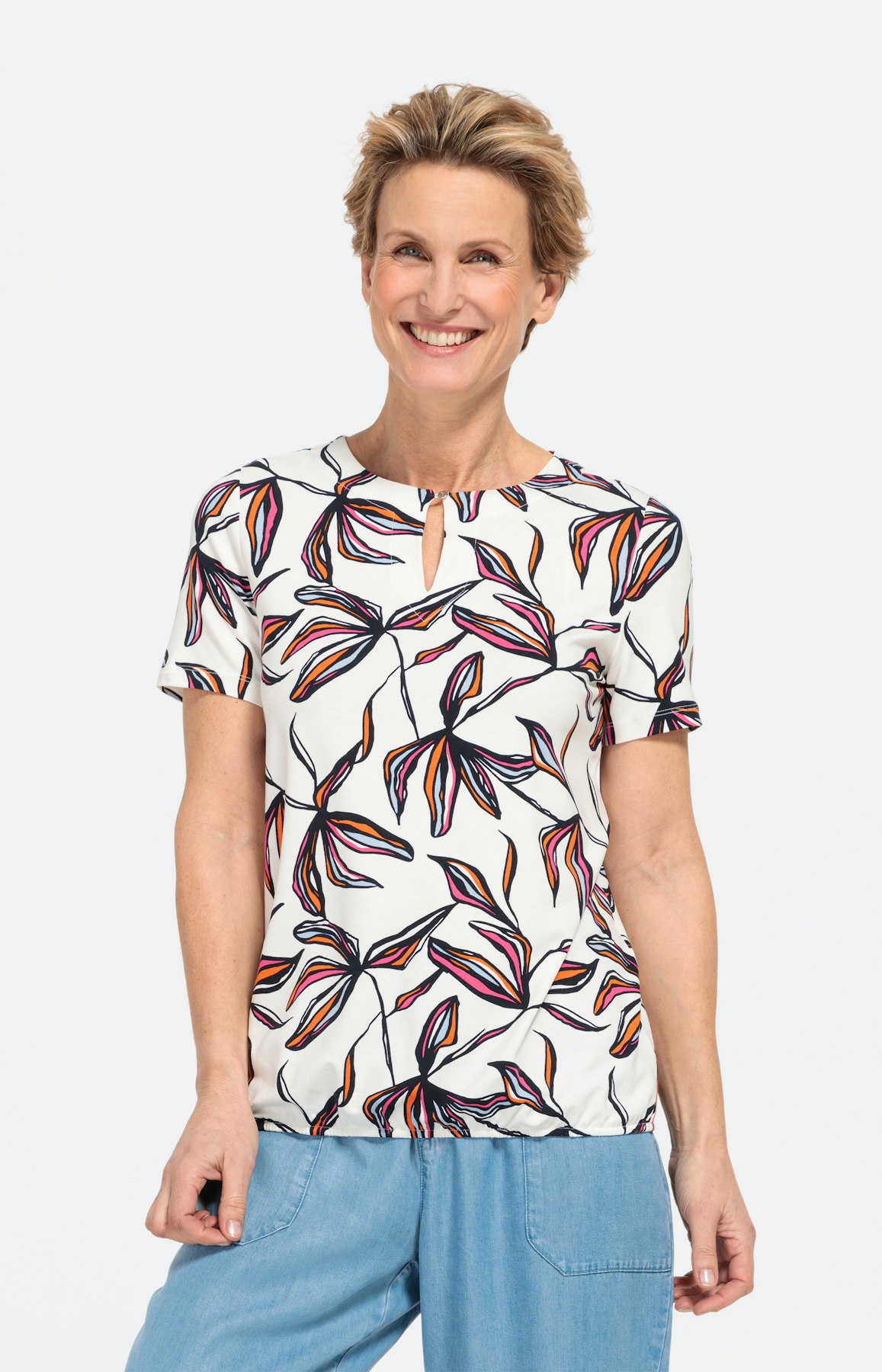 T-Shirt mit Blumenmuster und Gummibund