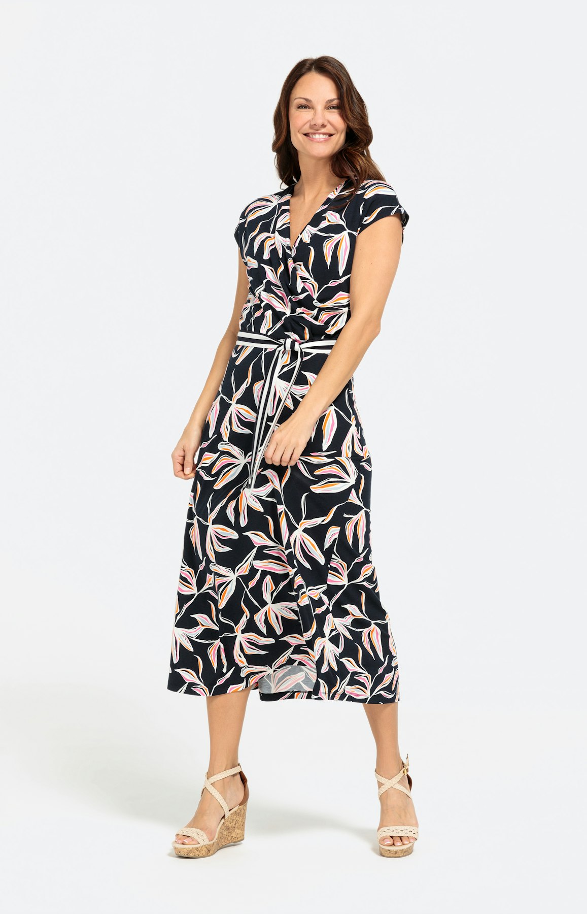 Gemustertes Jerseykleid in Wickeloptik