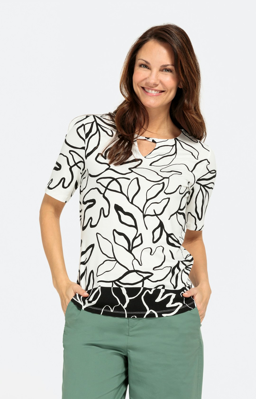 T-Shirt mit Eyelet im Blätter-Design