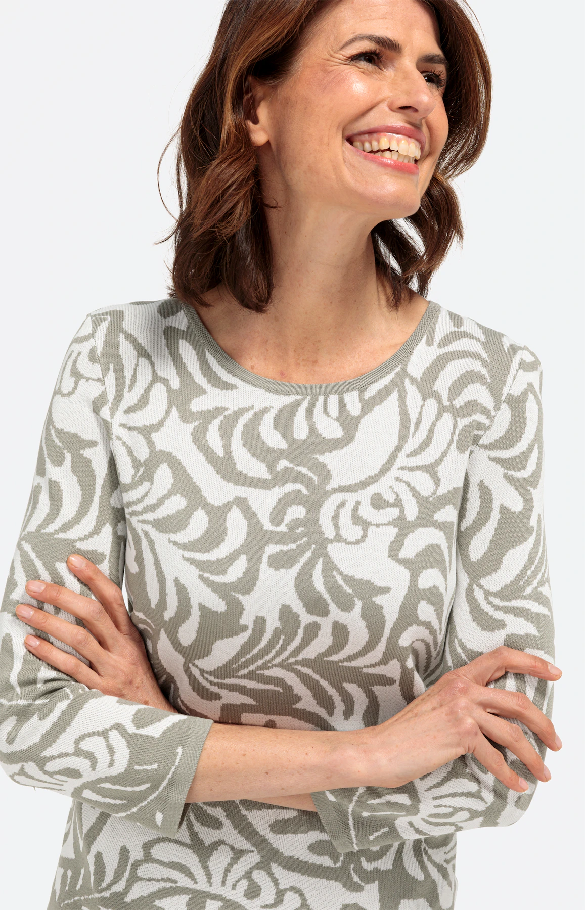 Pullover Von ärmel Zu ärmel Stricken Anleitung Leichter Pullover mit 3/4-Ärmel und Jacquardmuster – Bonita