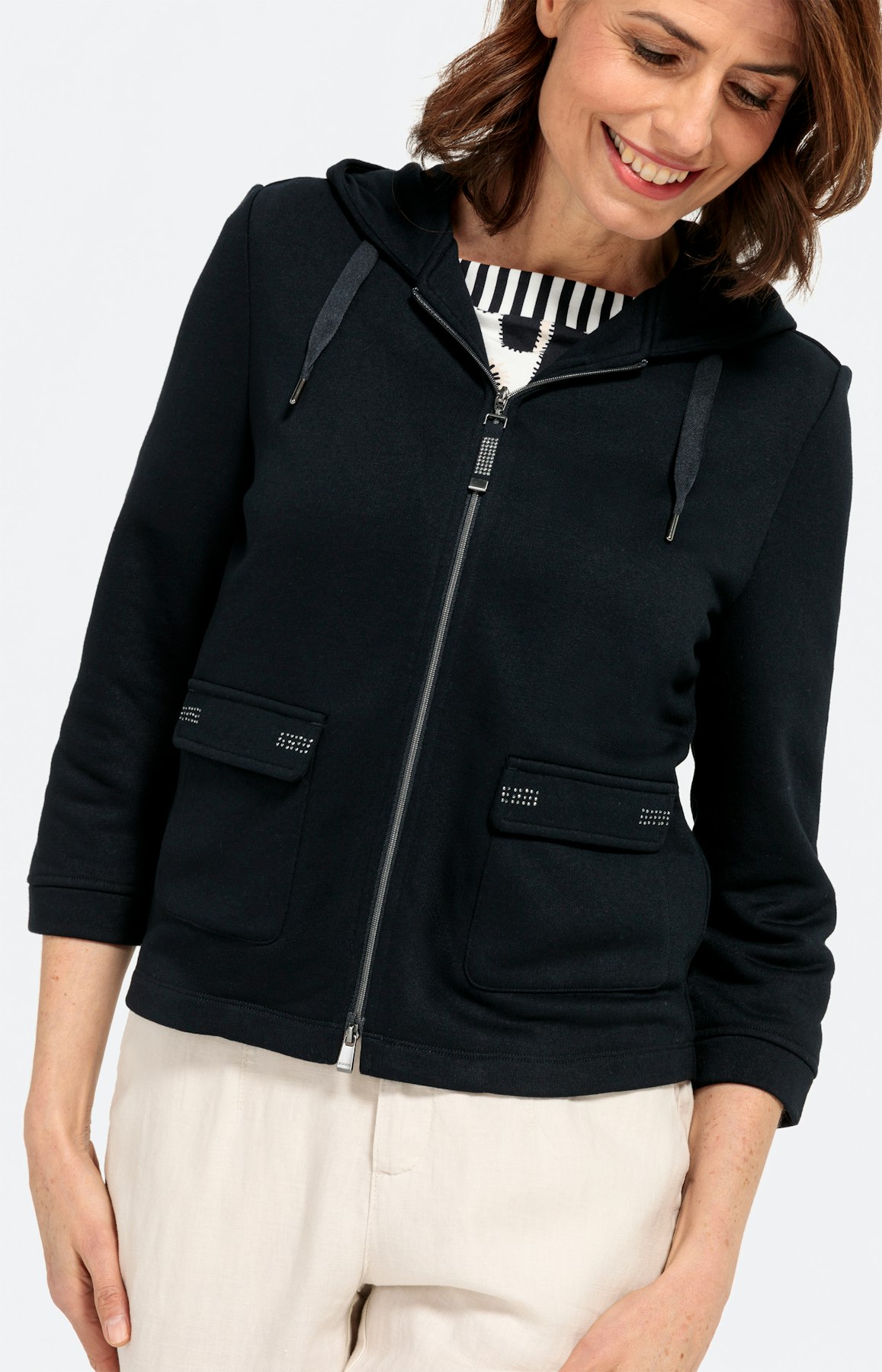 Kurze Sweatjacke mit 3/4-Ärmel