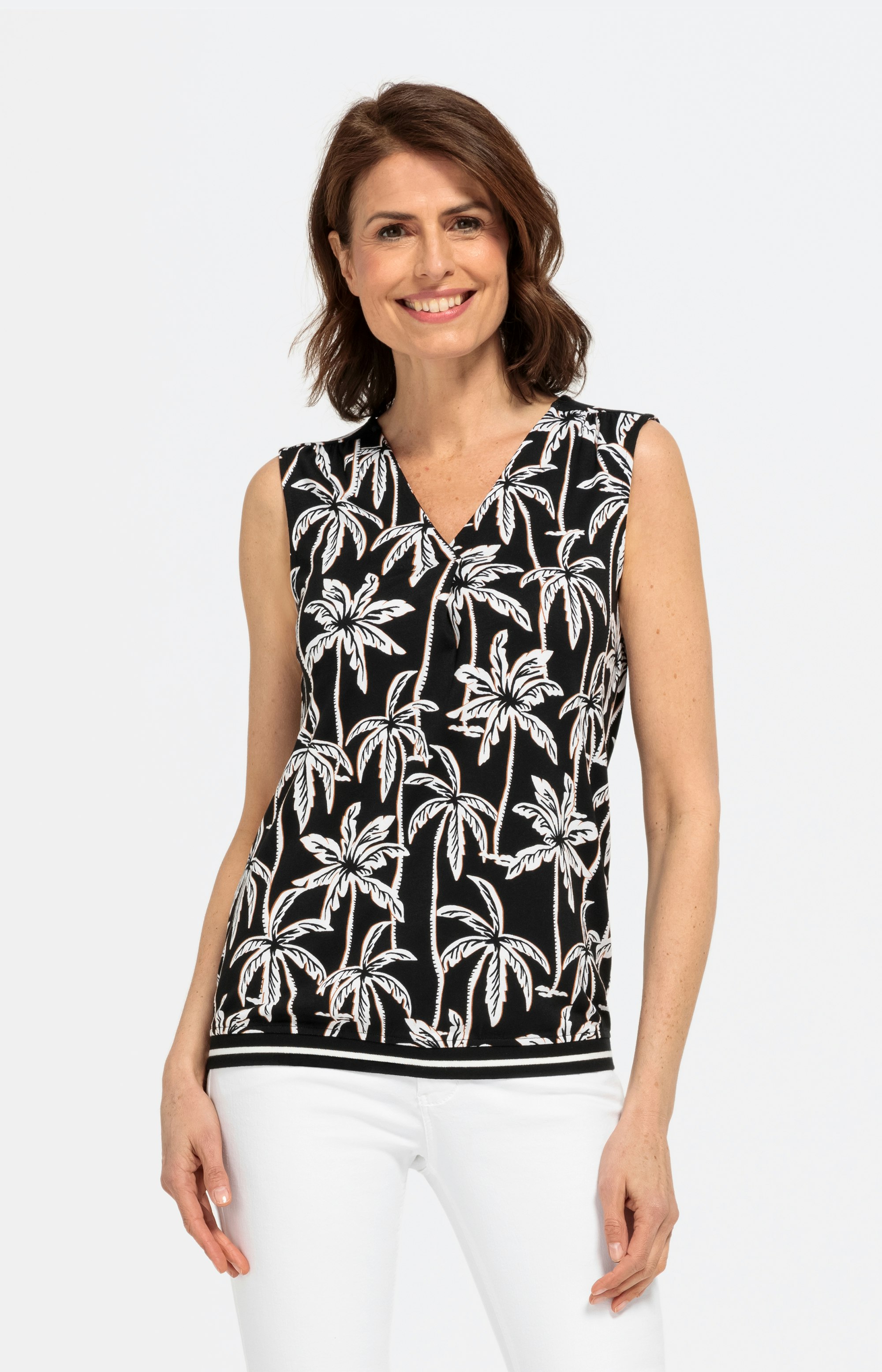 Ärmelloses Shirt mit AlloverPalmenPrint und Raffung Bonita