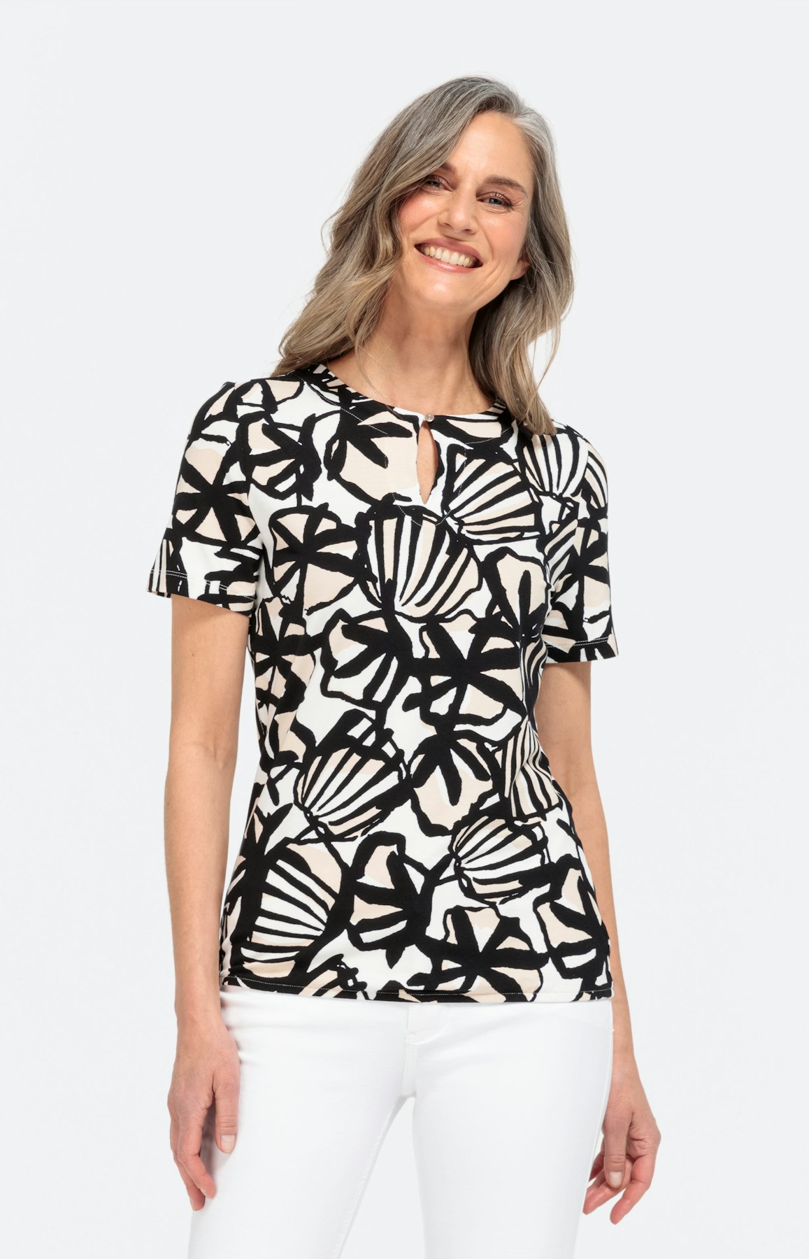 Gemustertes T-Shirt mit elastischem Saum