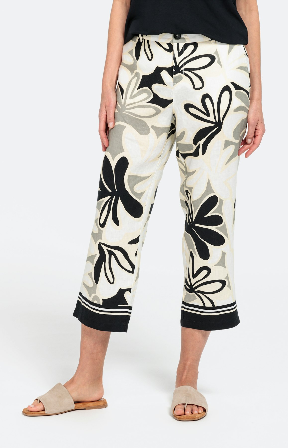 Leinen-Culotte mit Blätter-Dessin
