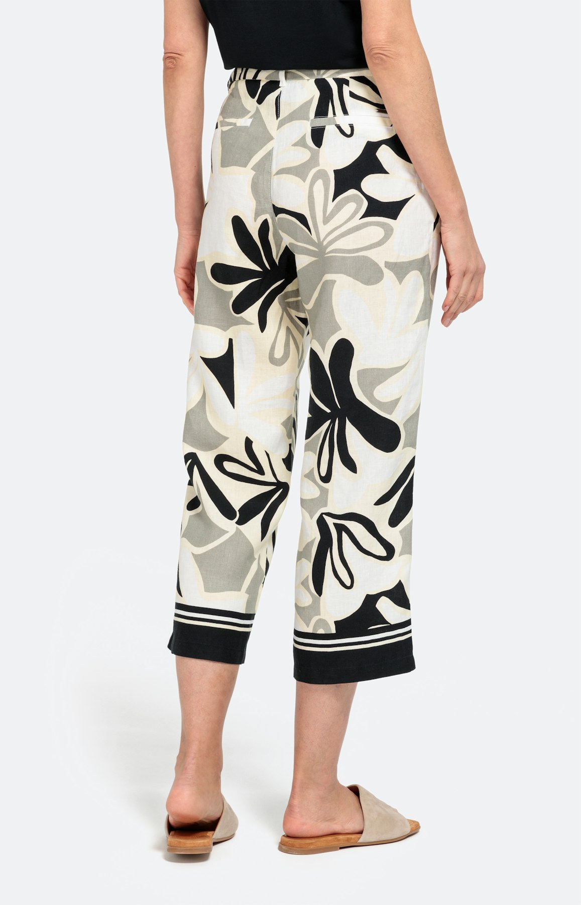 Leinen-Culotte mit Blätter-Dessin