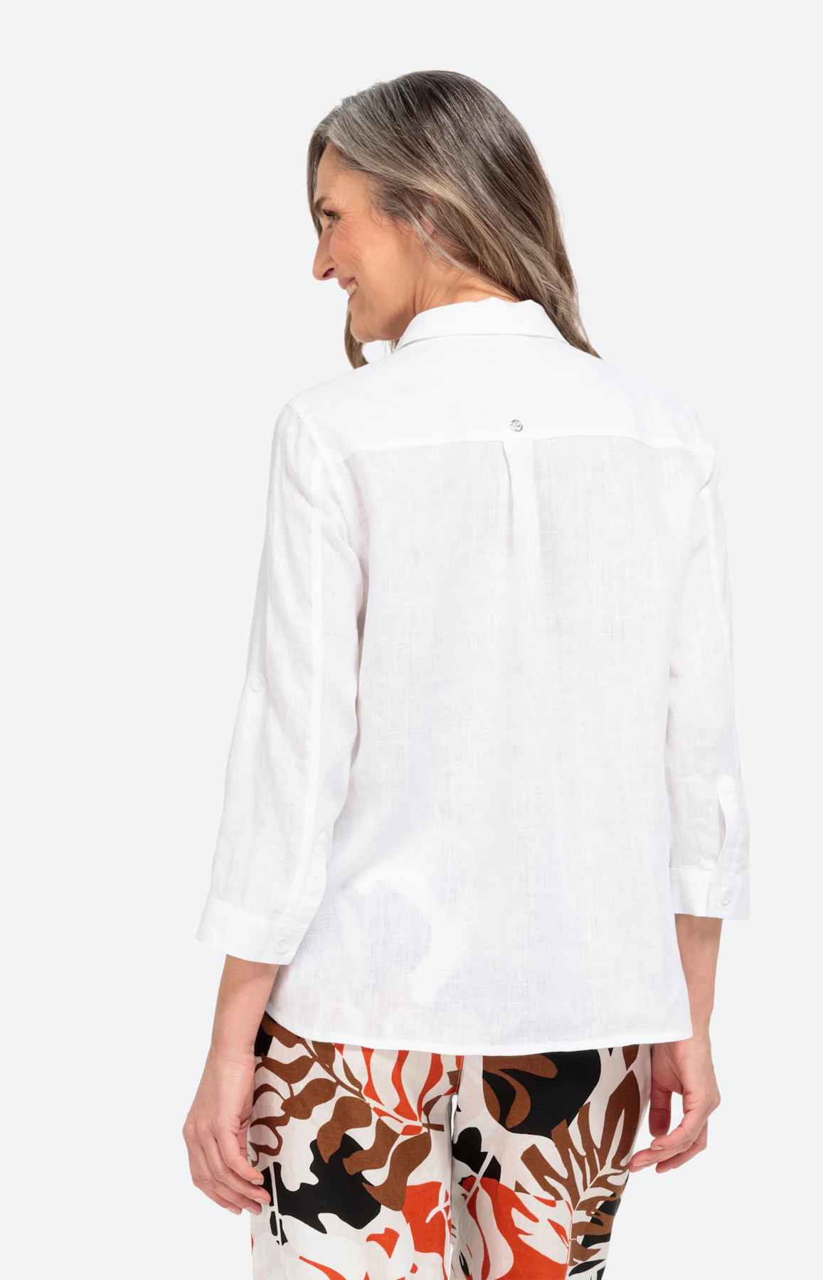 Damen Leinenbluse - Button-Down mit Rollsaum-Ärmeln main image 1
