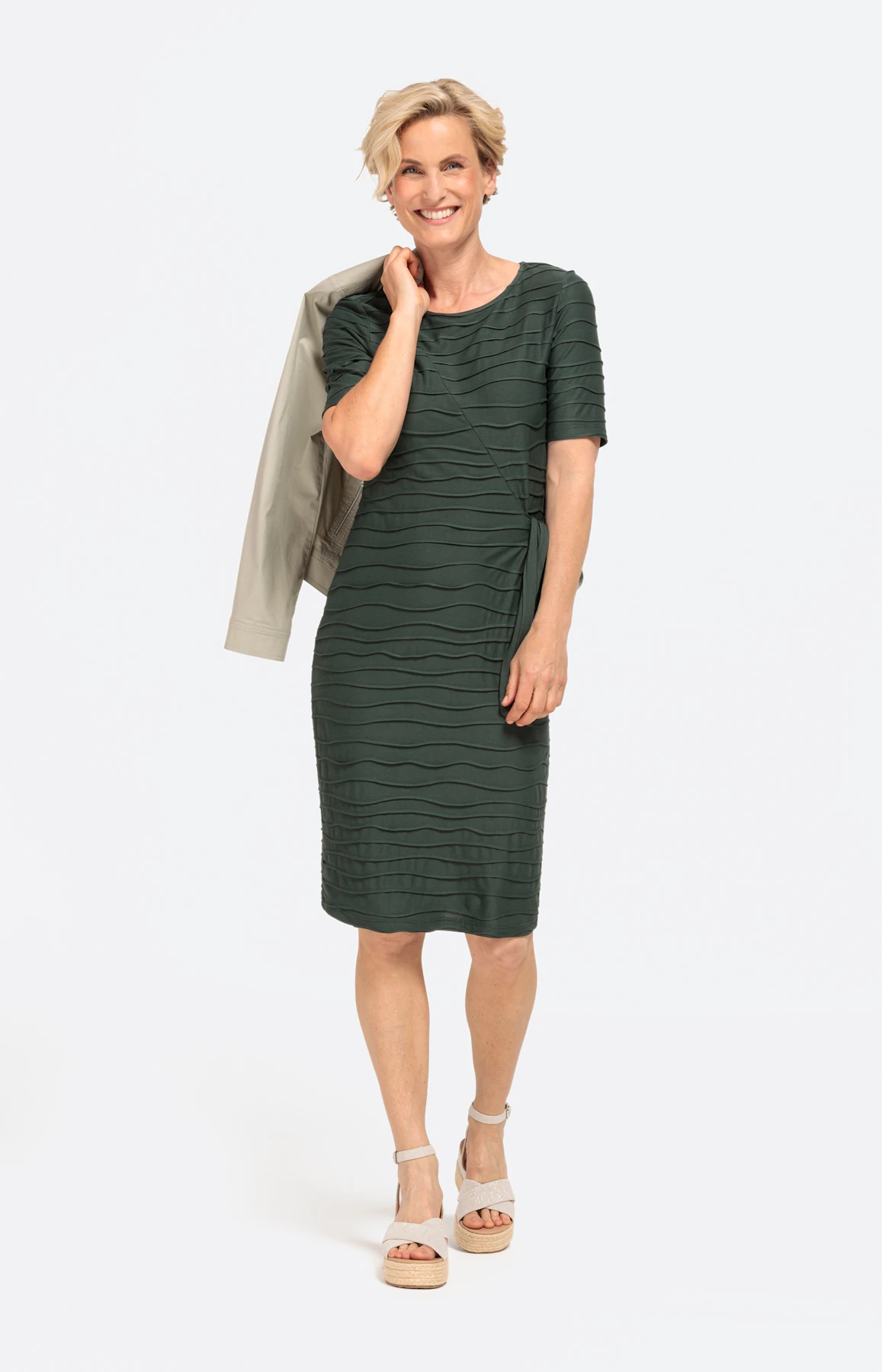 Halbarm-Jerseykleid in Wickel-Optik