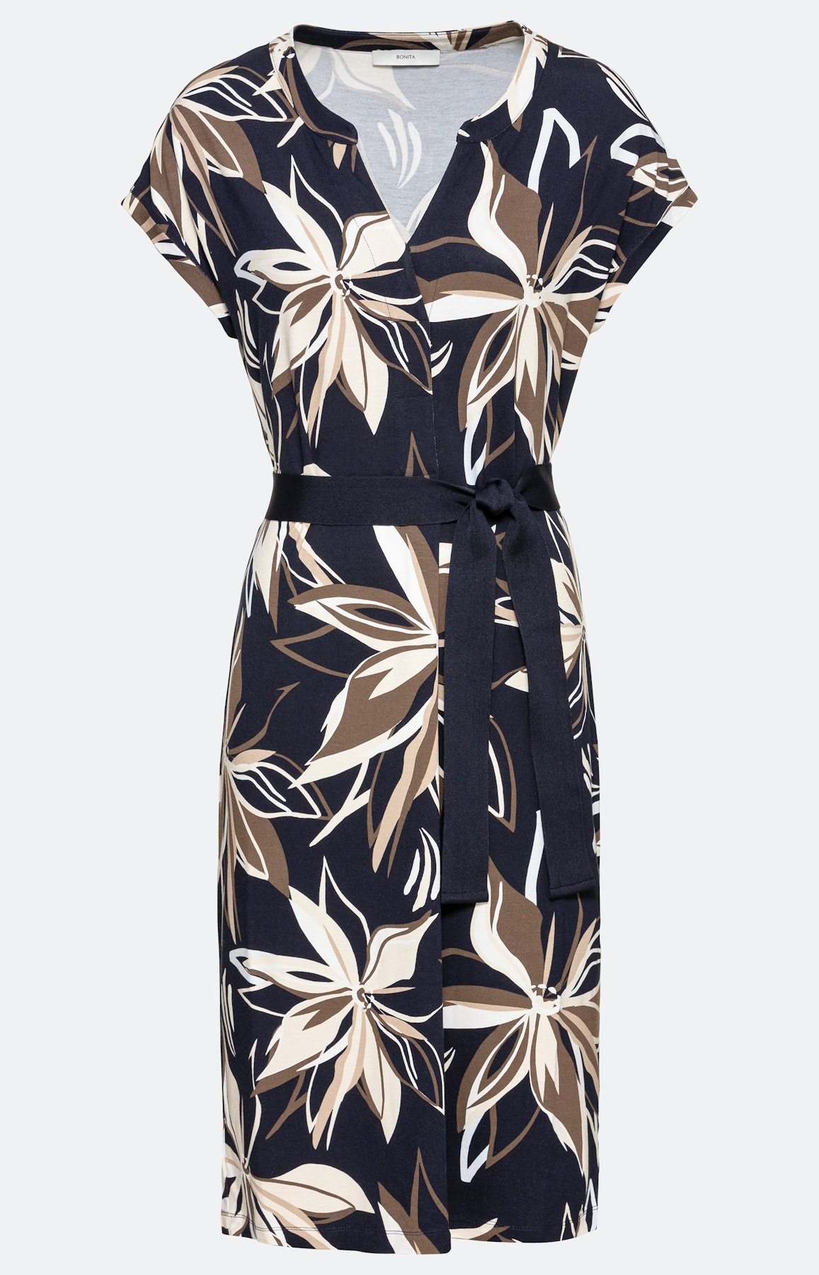 Geblümtes Jerseykleid mit Bindegürtel