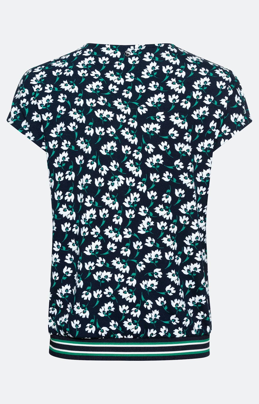 Kurzärmliges Shirt mit gestreiftem Elastiksaum und Print – Bonita