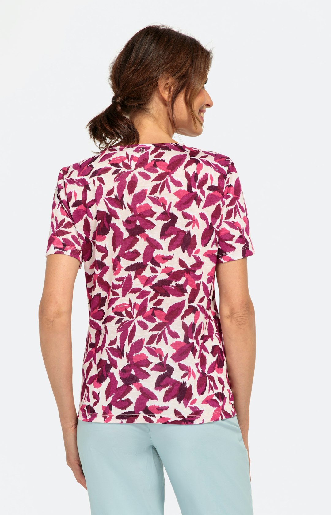 Kurzarm-Shirt mit Blätterprint