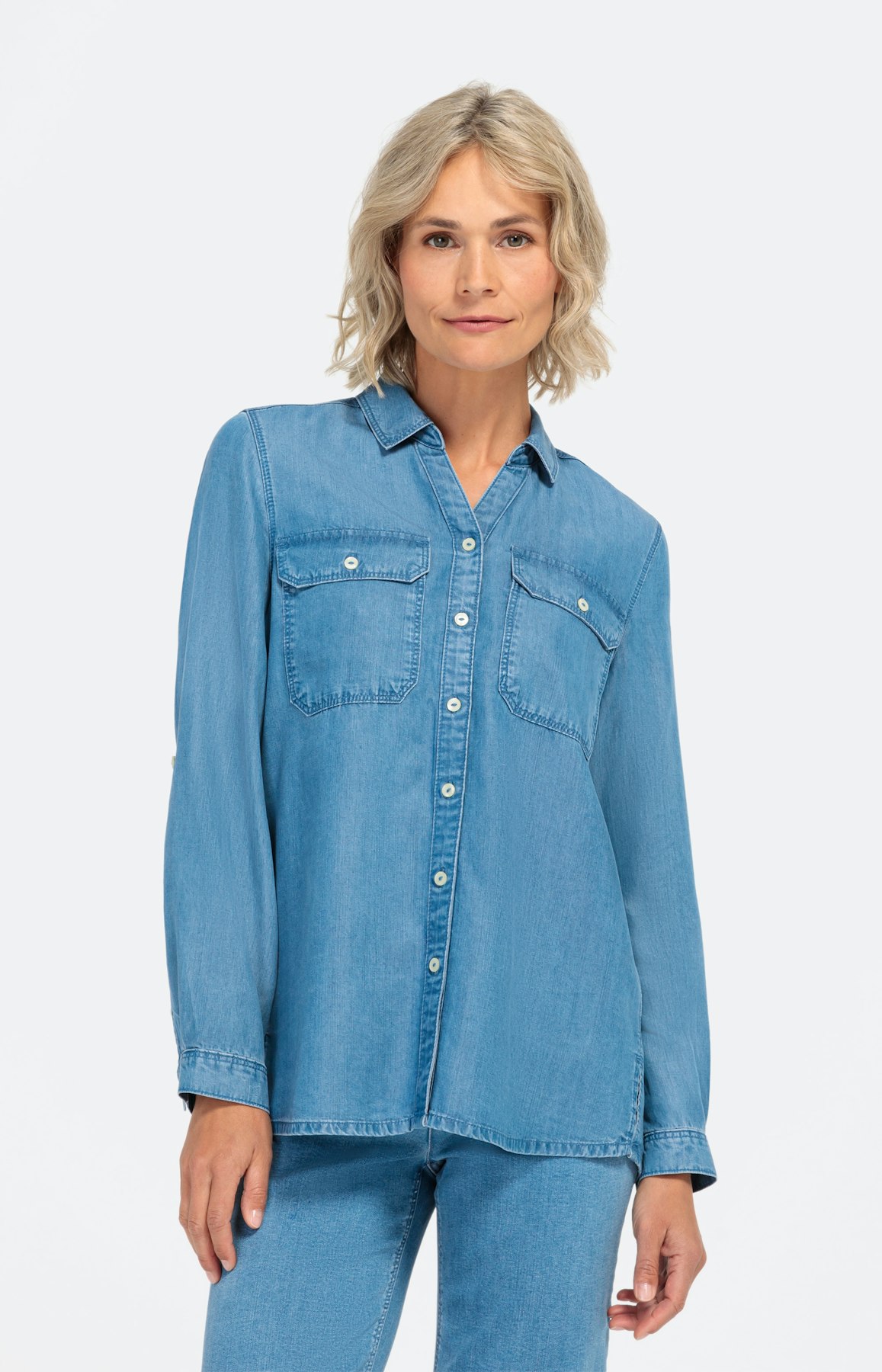 Langarm-Bluse aus Tencel-Denim