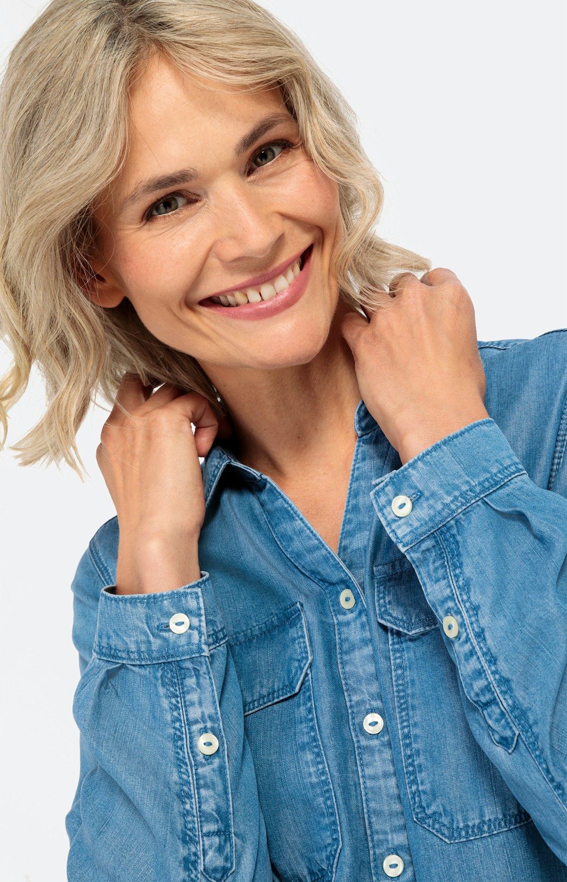 Langarm-Bluse aus Tencel-Denim