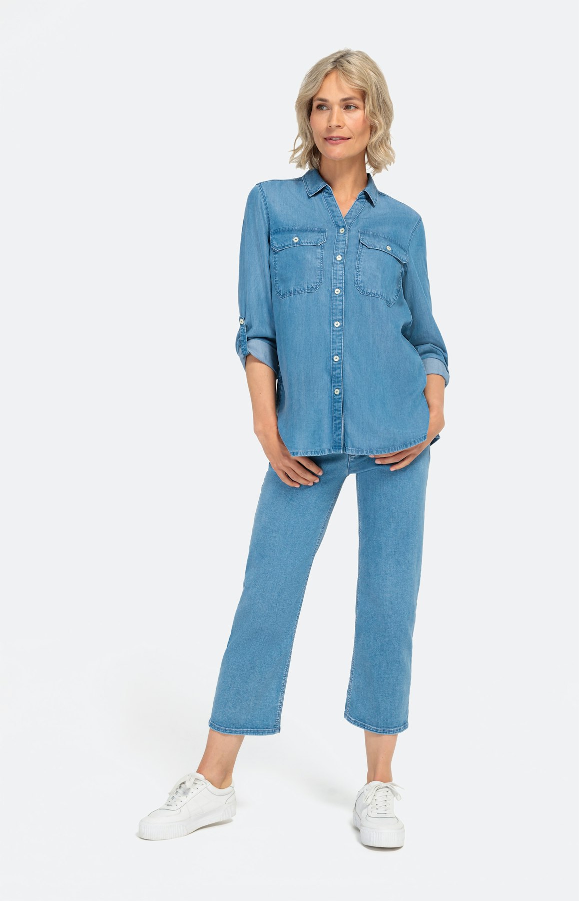 Langarm-Bluse aus Tencel-Denim