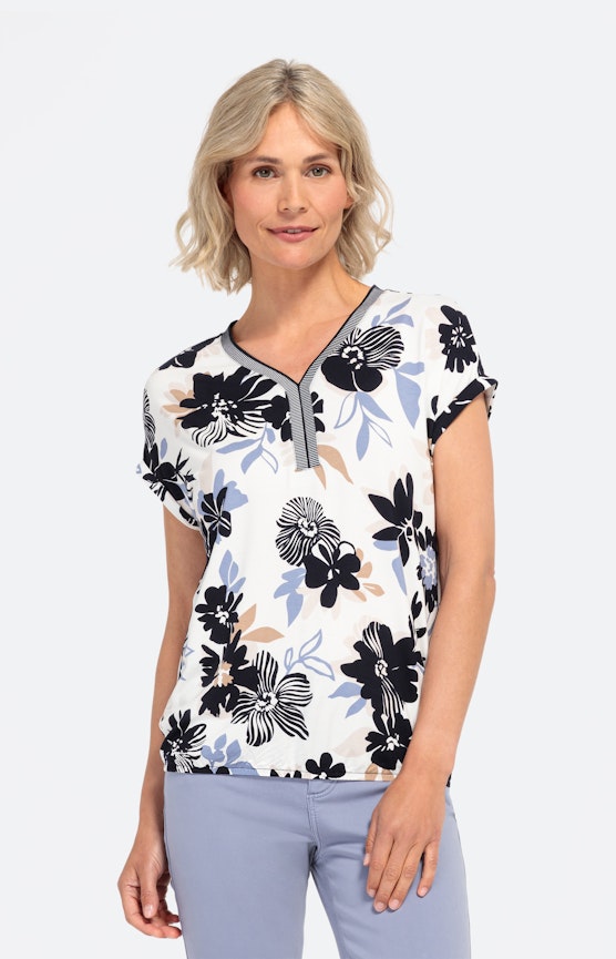 T-Shirt mit Blumenmuster und kurzem Arm