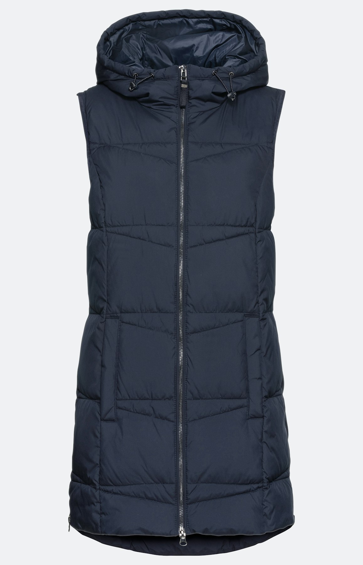 Lange Steppweste mit Kapuze