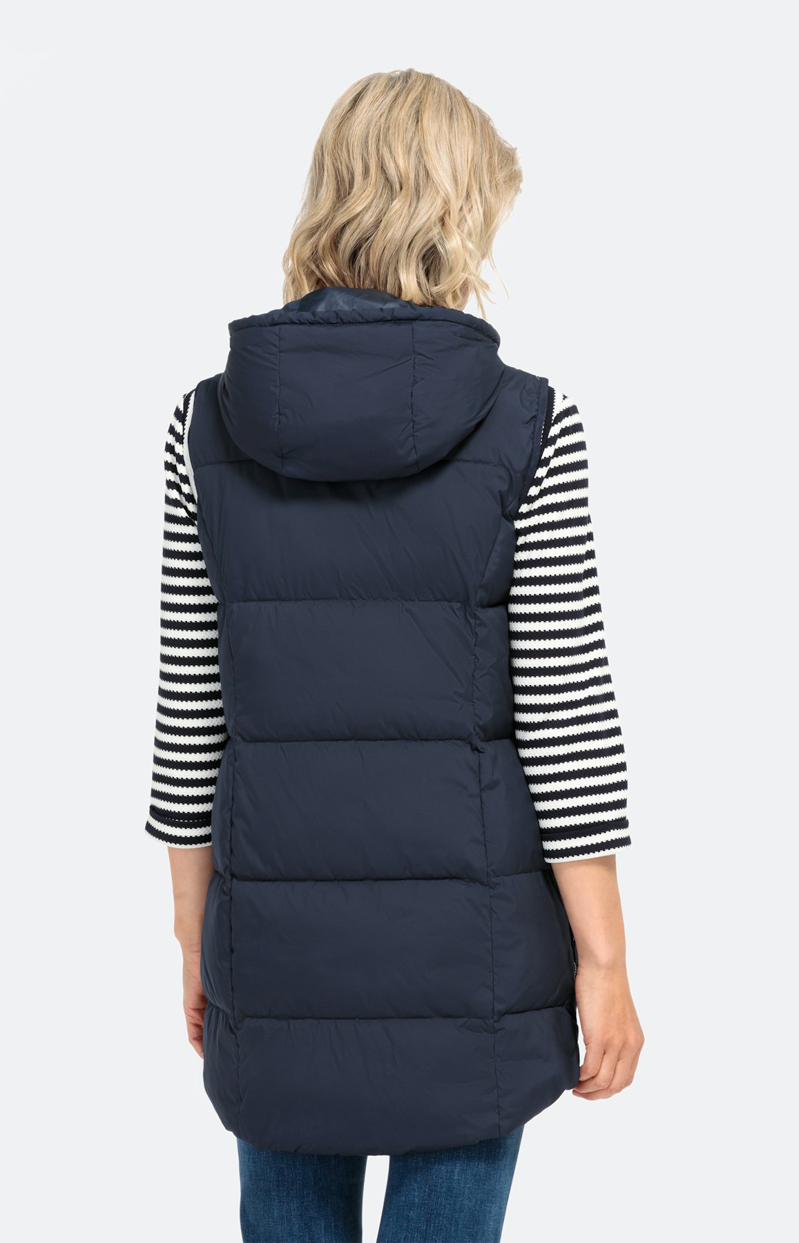 Lange Steppweste mit Kapuze