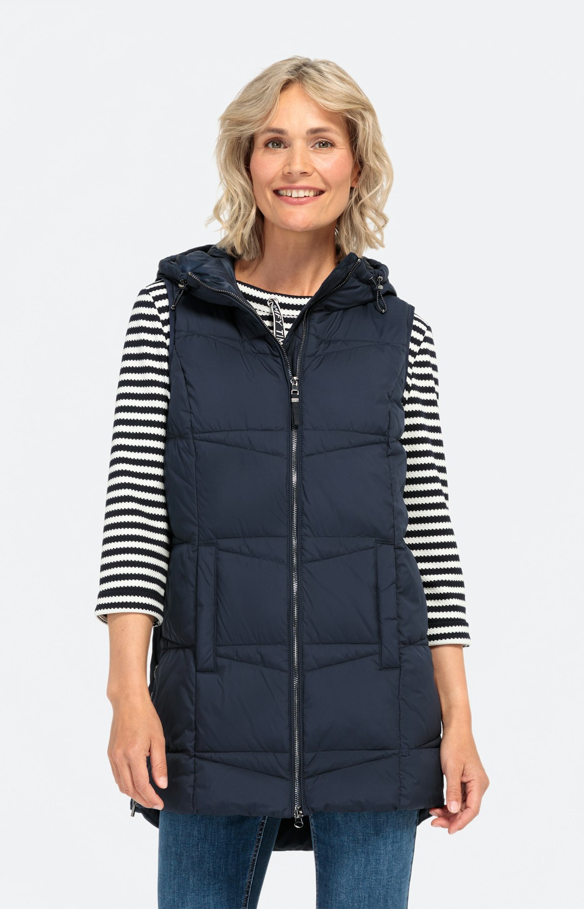 Lange Steppweste mit Kapuze