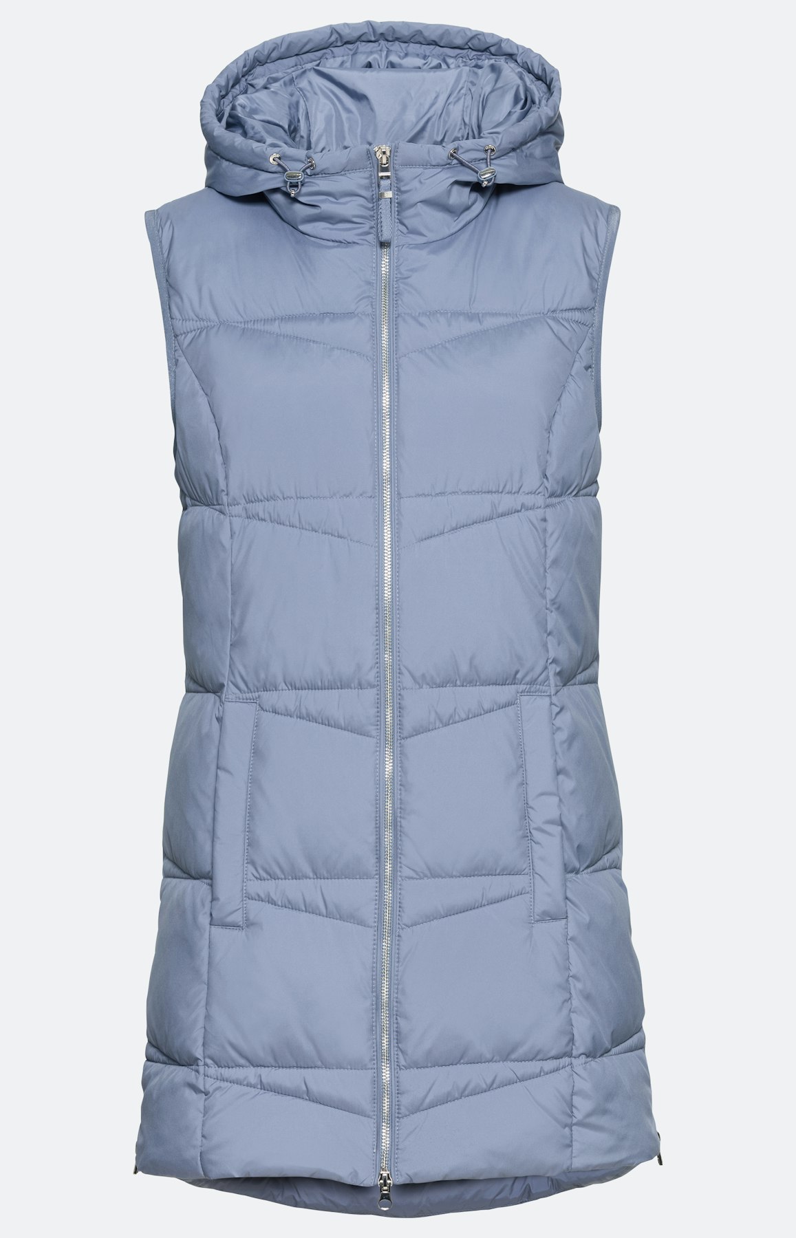 Lange Weste mit Wattierung und Kapuze