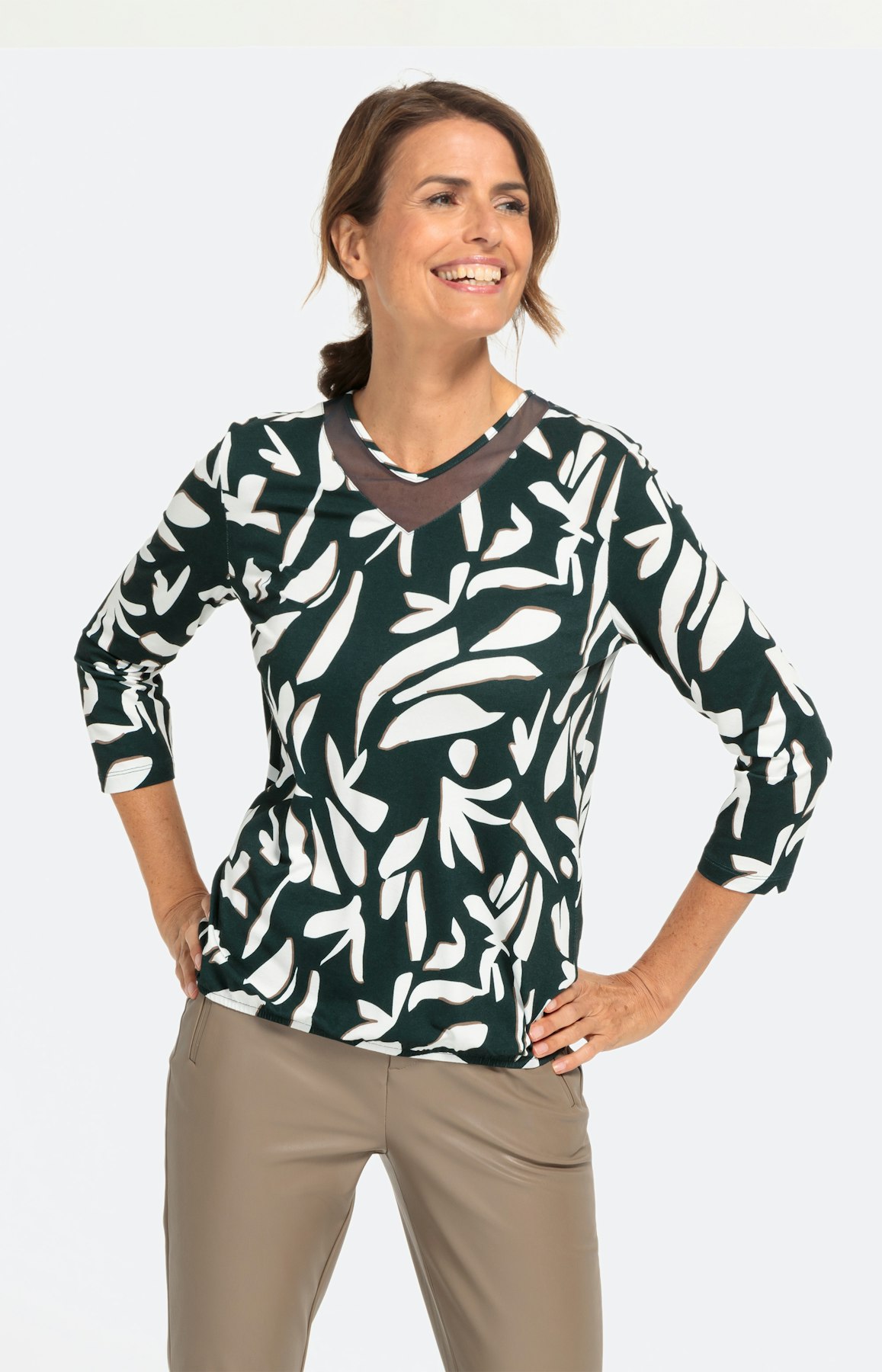 V-Ausschnitt Shirt mit 3/4-Ärmel