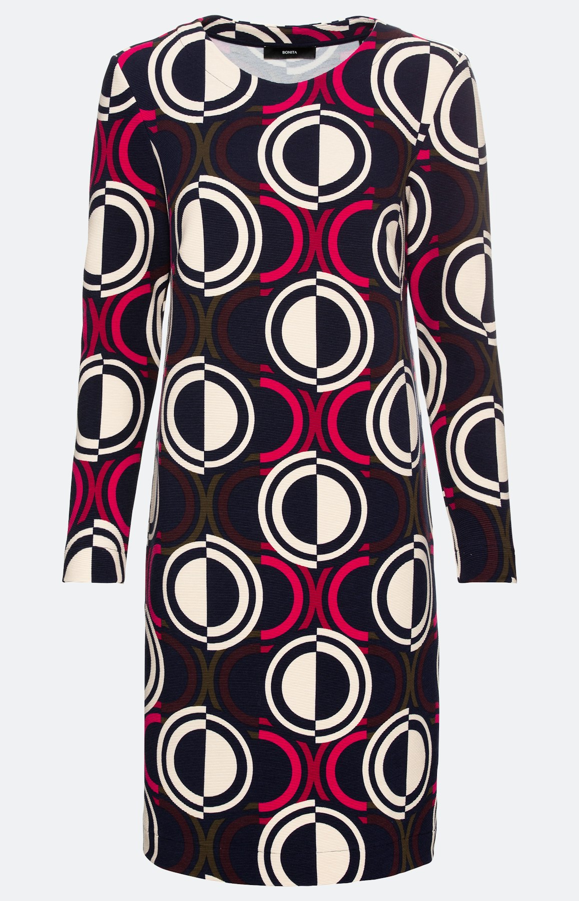 Strukturiertes Langarm-Kleid mit Print